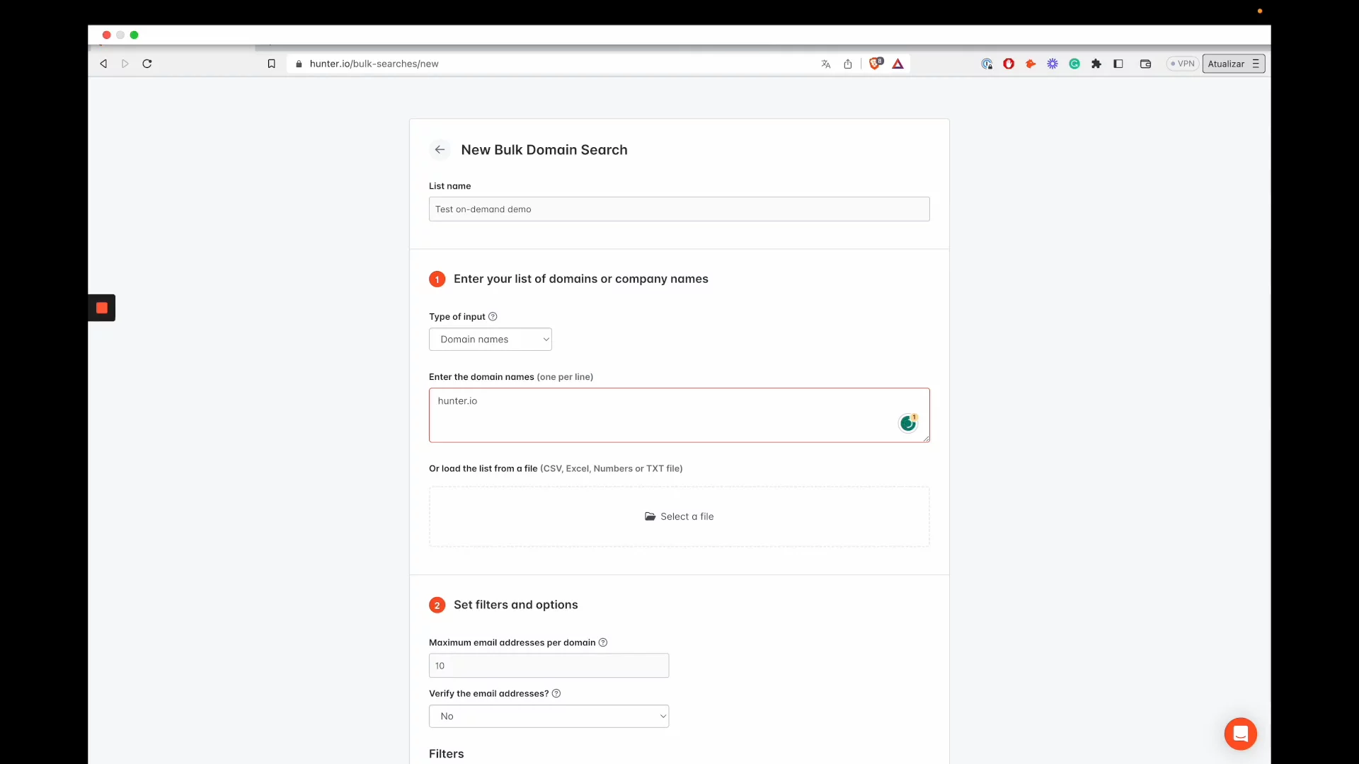 Hunter io domain search