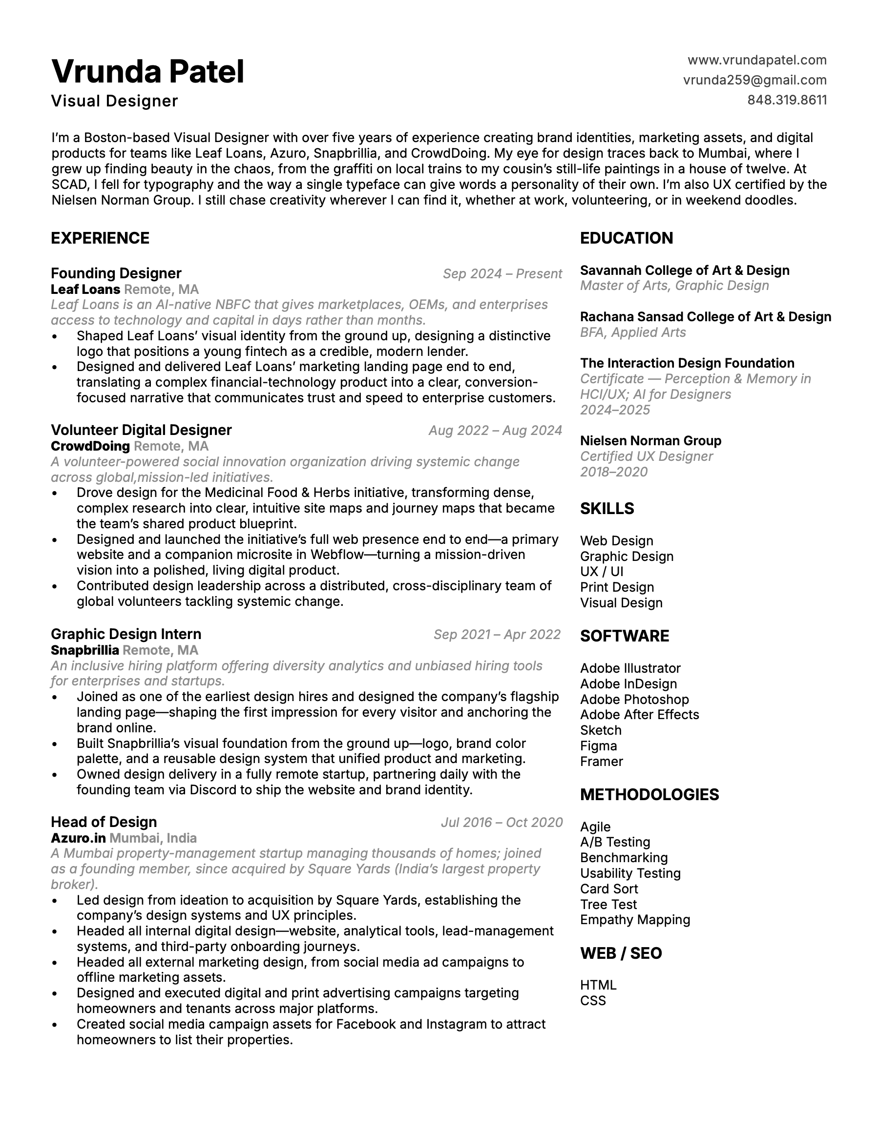 Vrunda Patel resume