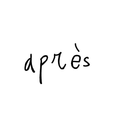 A handwritten text that says apres.