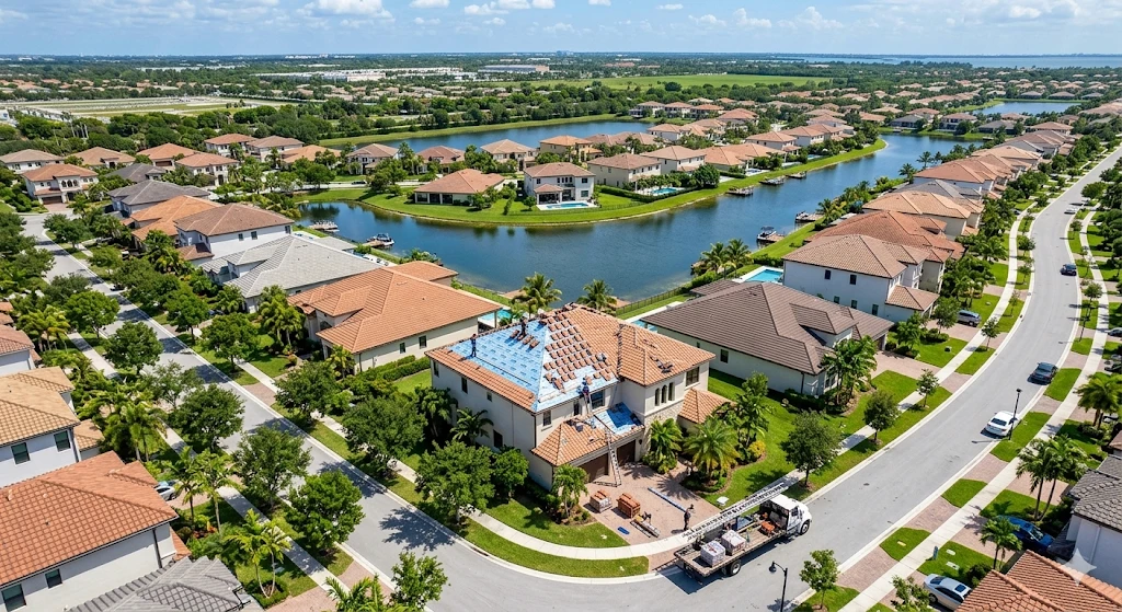 Roofing contractor Cutler Bay FL — tile roof replacement on residential home in Lakes by the Bay by Roofing Network licensed contractor