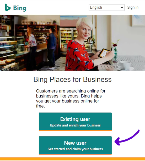 Bing Places - New User Sign-Up