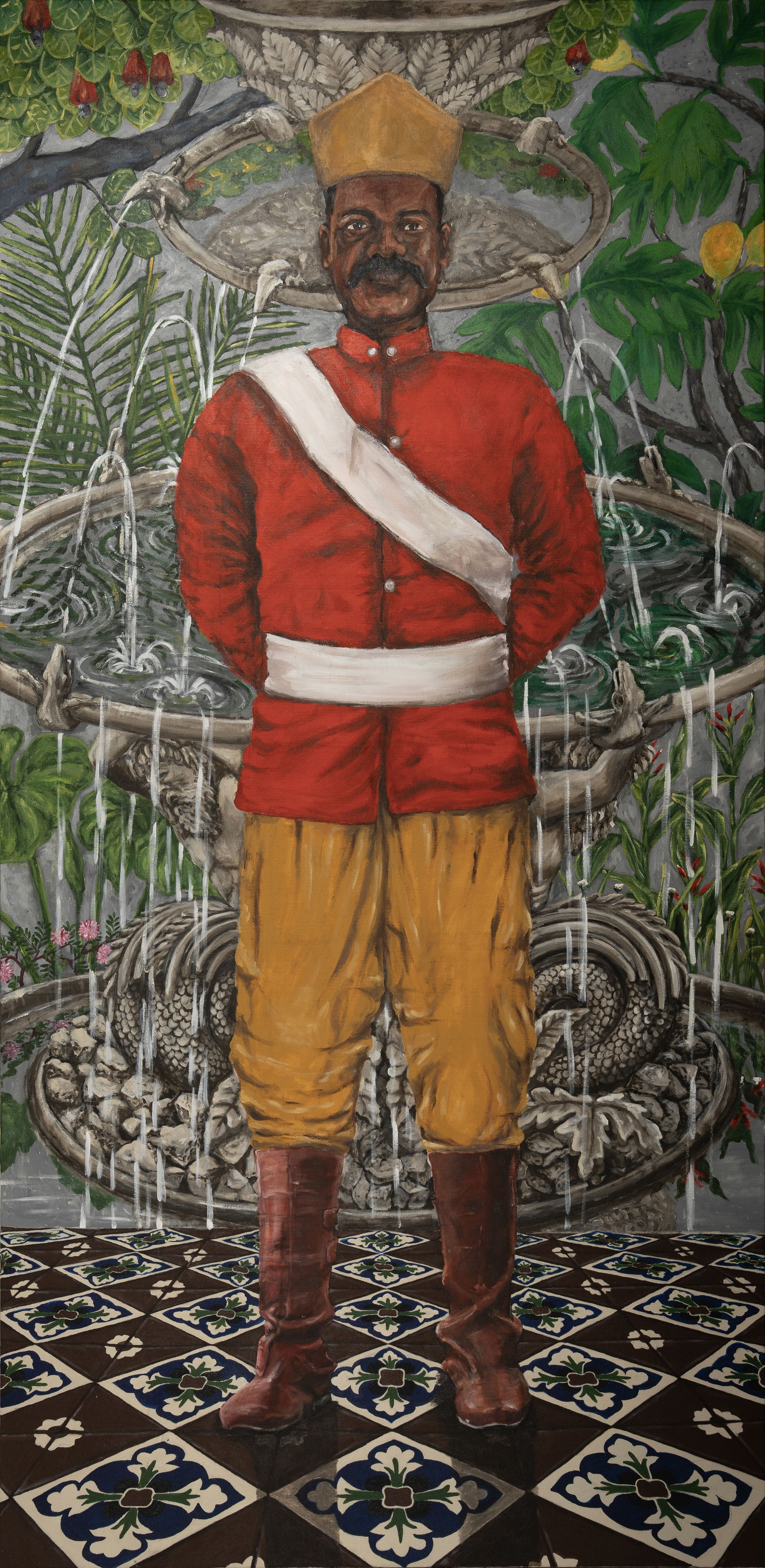 herd of sheep on road painting