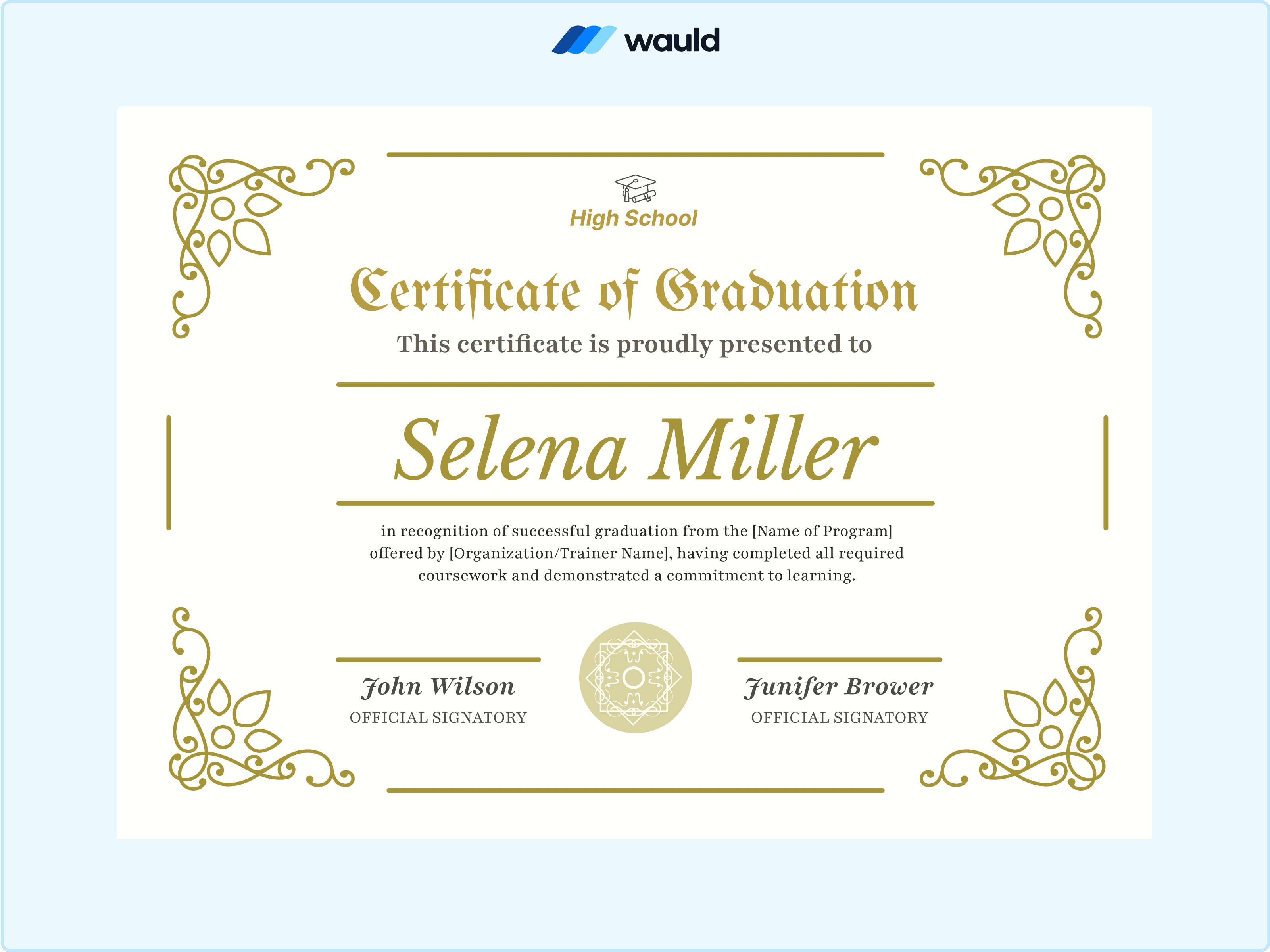 Wauld - Golden-themed bold certificate template