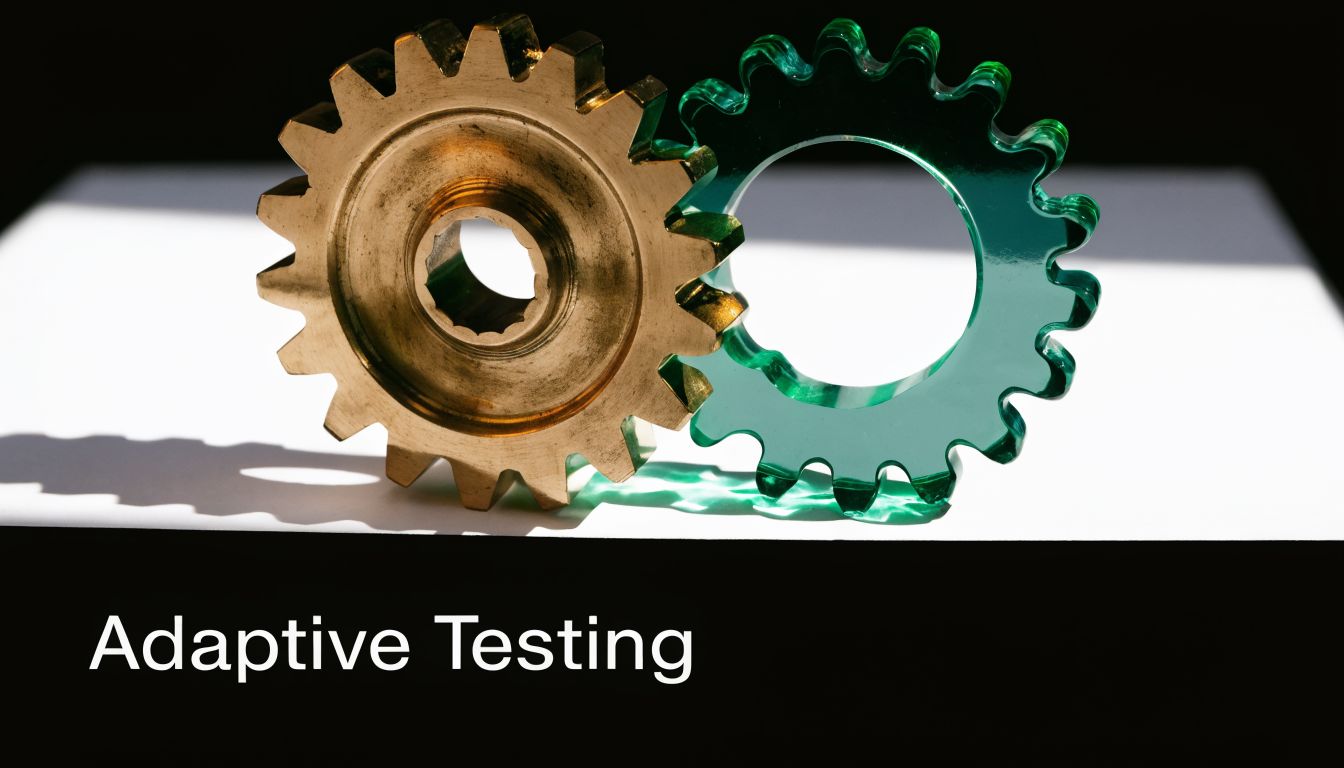 A gold-colored gear and a translucent green gear are interlocked on a white surface.