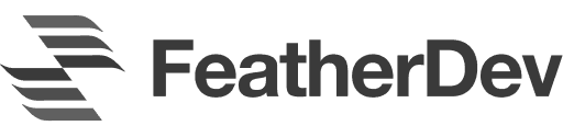 FeatherDev logo featuring stylized feathers and bold text.