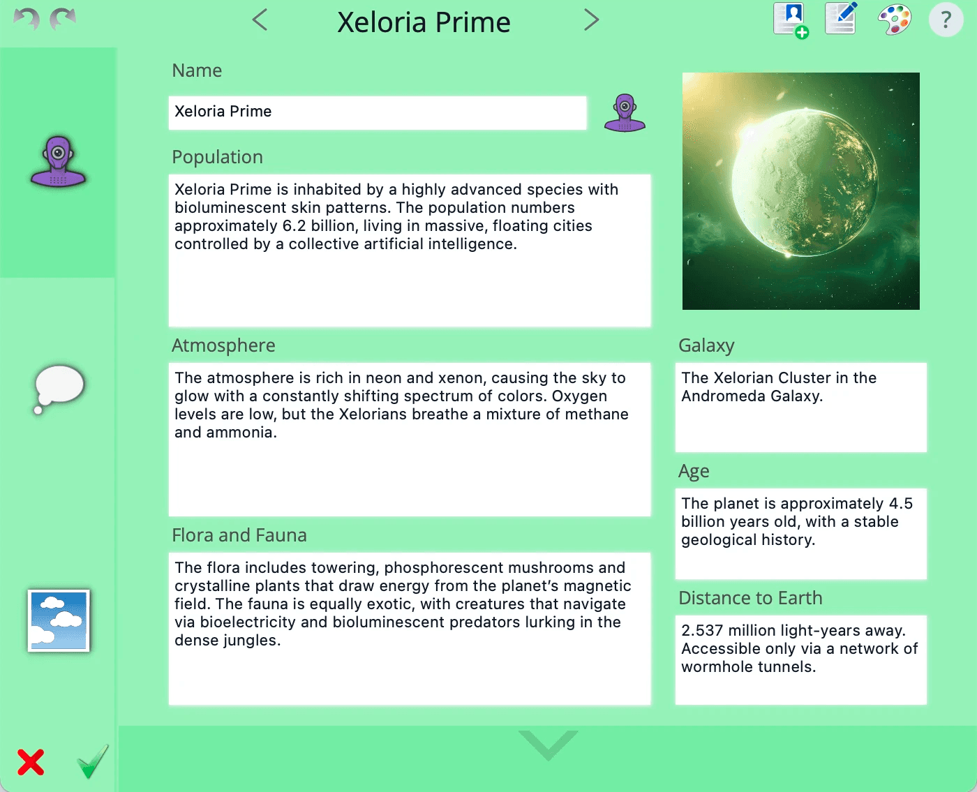 Story Sheet for planets