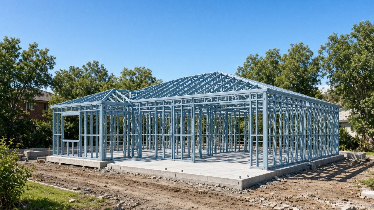 Illustrative concept image of steel house frames in queensland