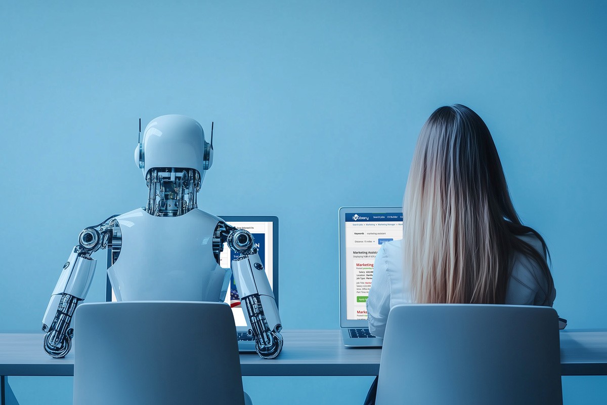 sitting with a bot - Companies Using AI for Recruitment