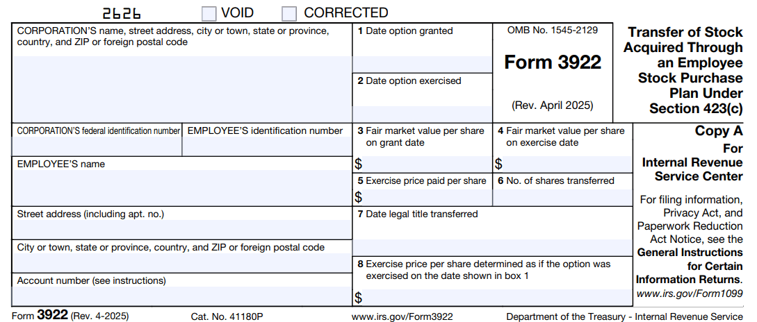 Form 3922 is used to report the transfer of stock acquired by employees .