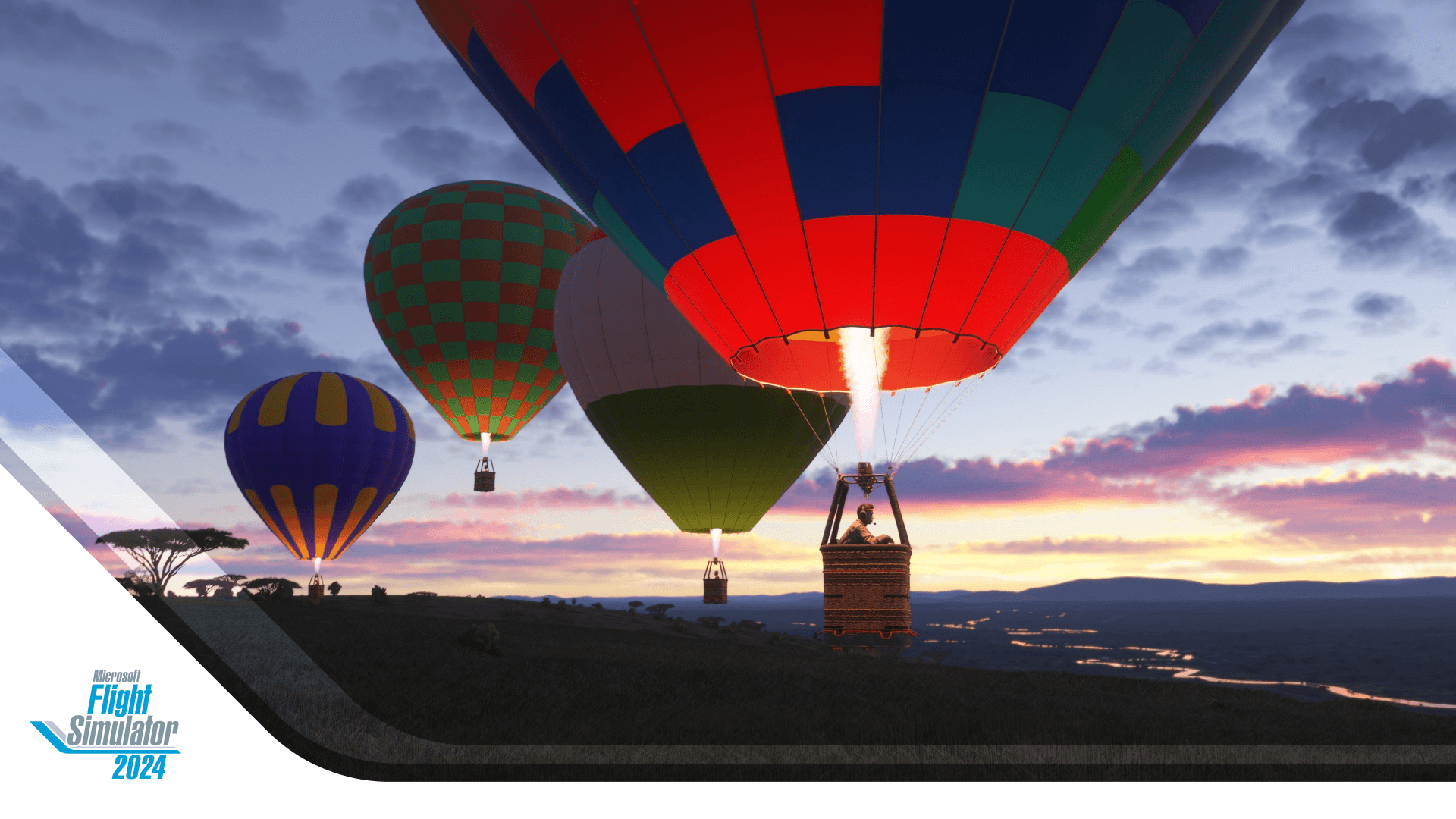 Branded image with colorful hot air balloons against a vast sunset