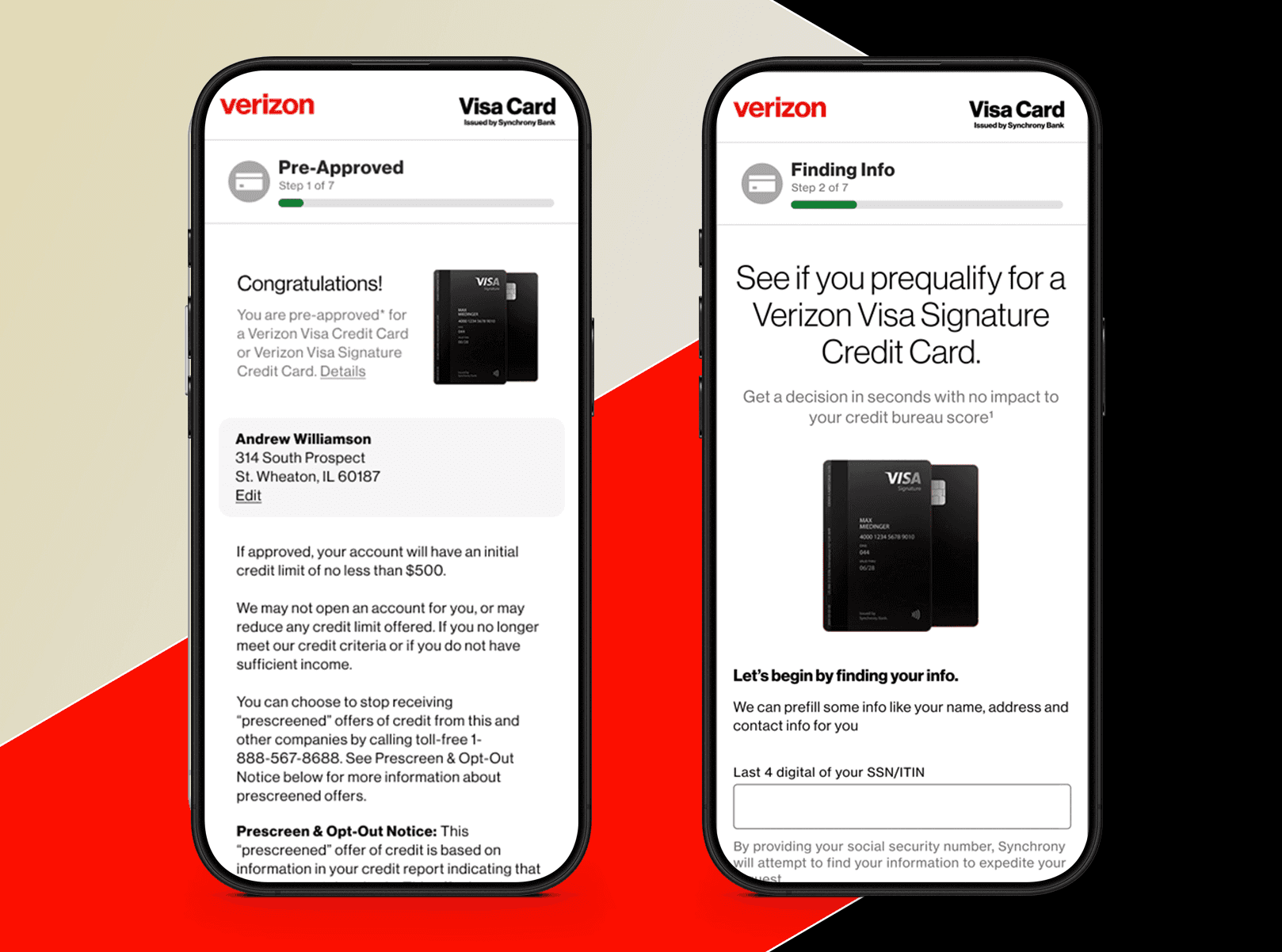 Verizon Visa Card Low-Fi Wireframes