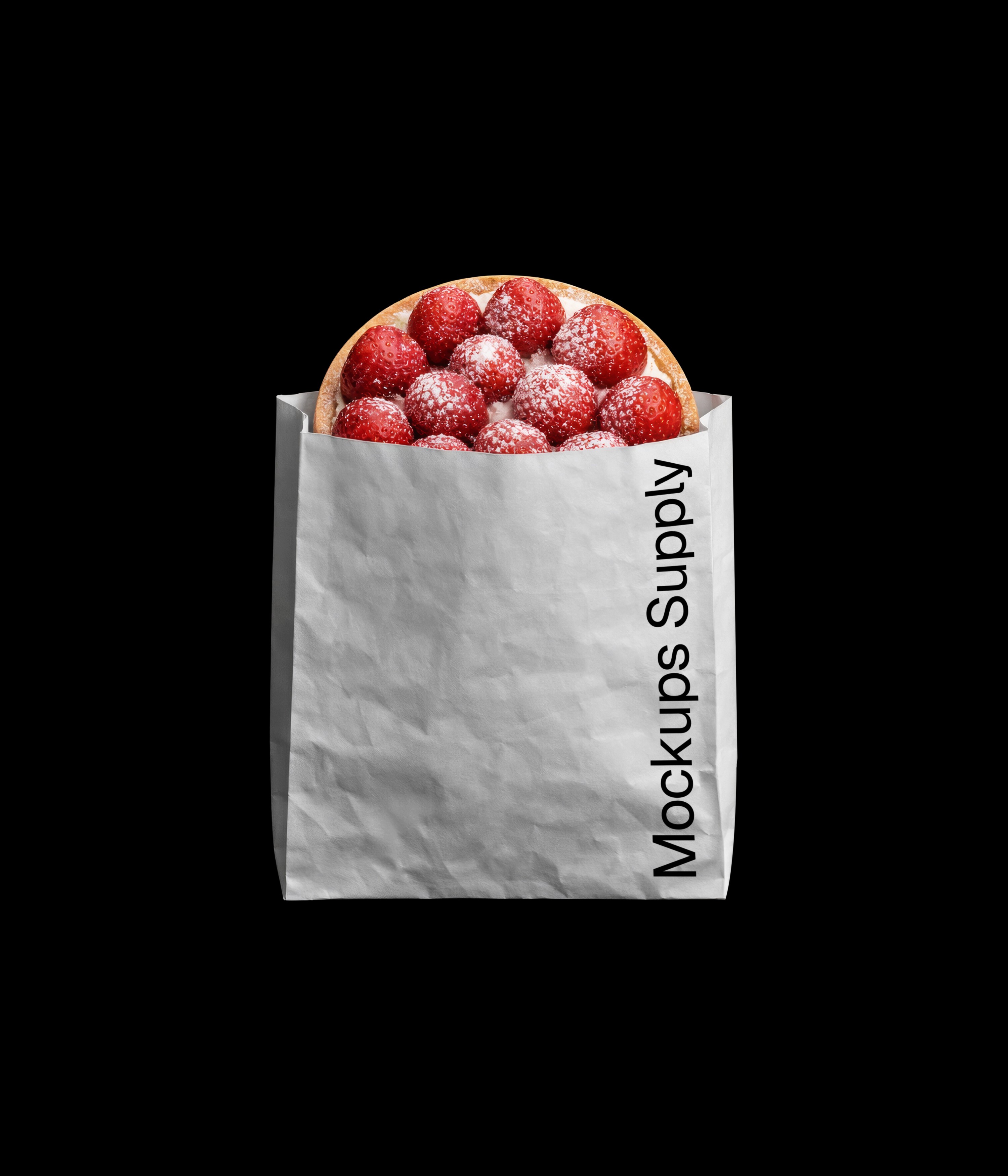 Strawberry tart in paper bag mockup for Photoshop with editable bakery packaging design