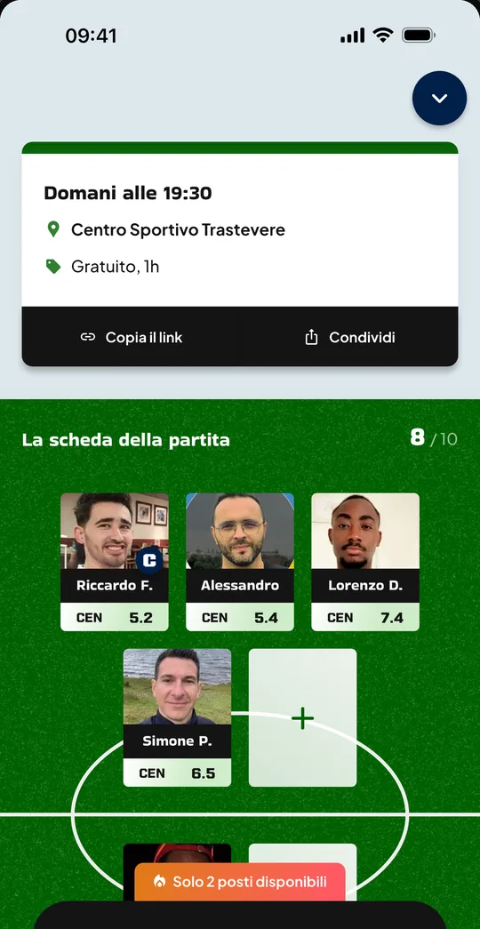 Scheda della partita con il livello di ogni giocatore