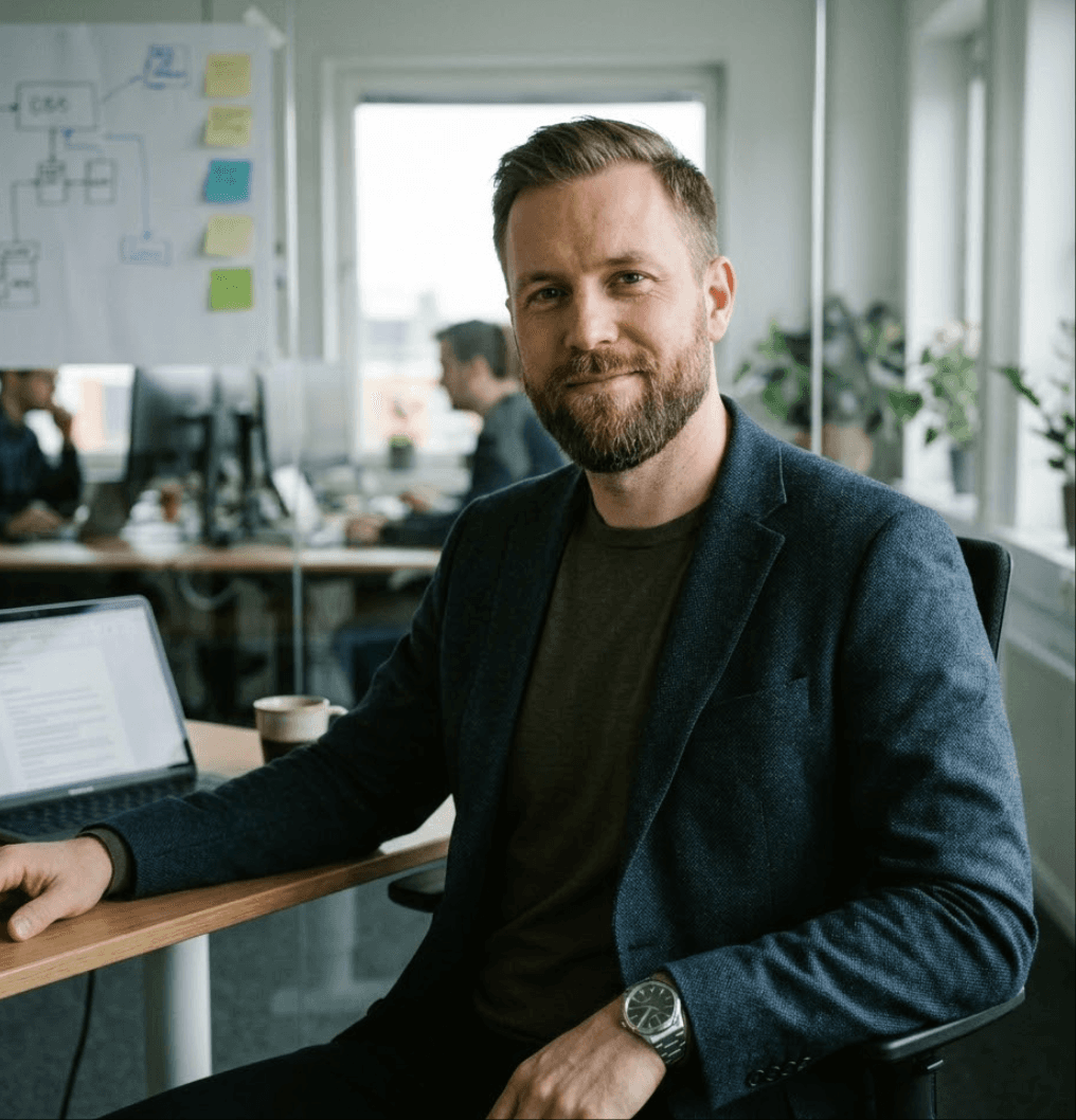 工程團隊主管正在審閱如何使用組織圖製作工具取代手動更新 PowerPoint 層級結構