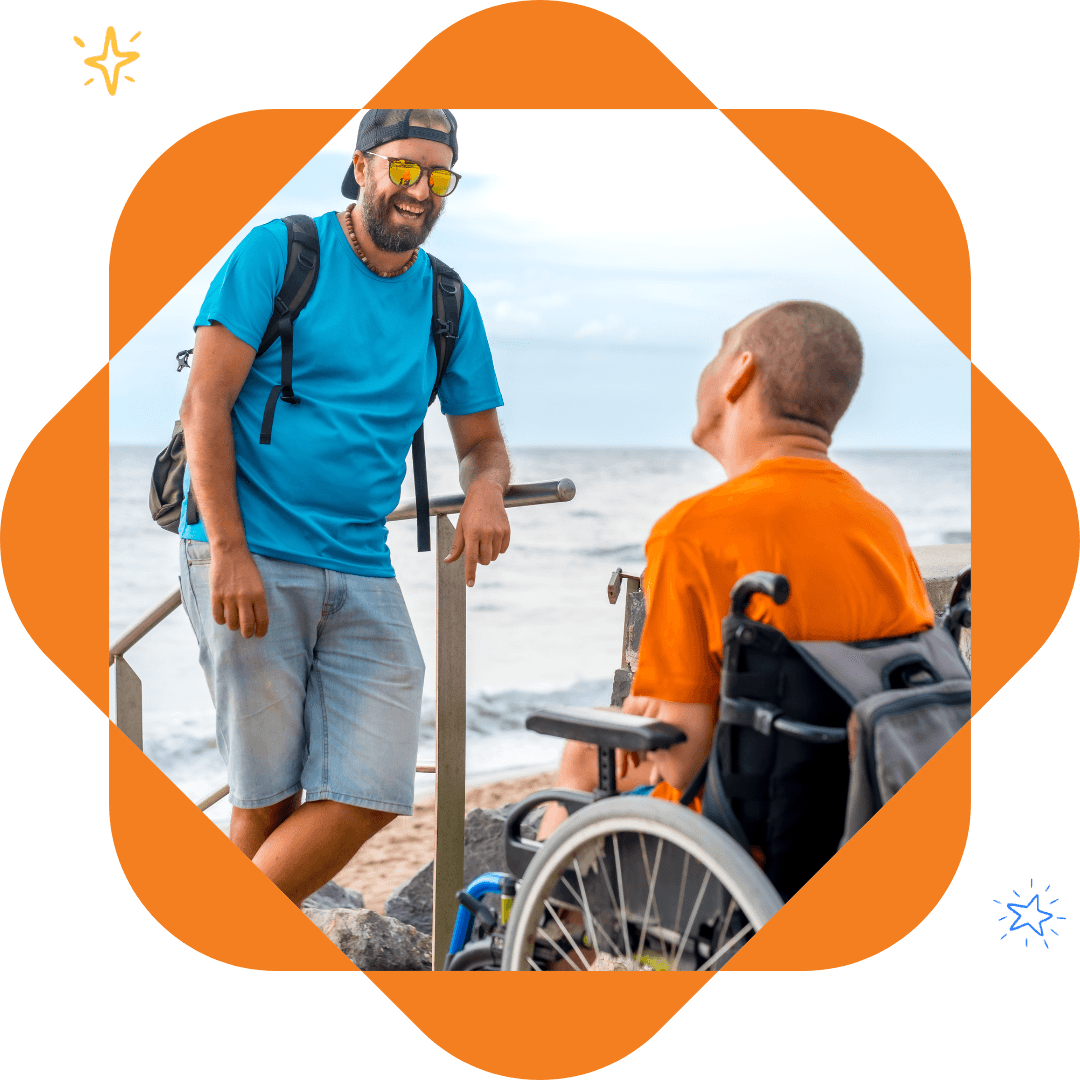 Three friends happily planning a trip, looking at a map together, smiling and discussing their travel plans.