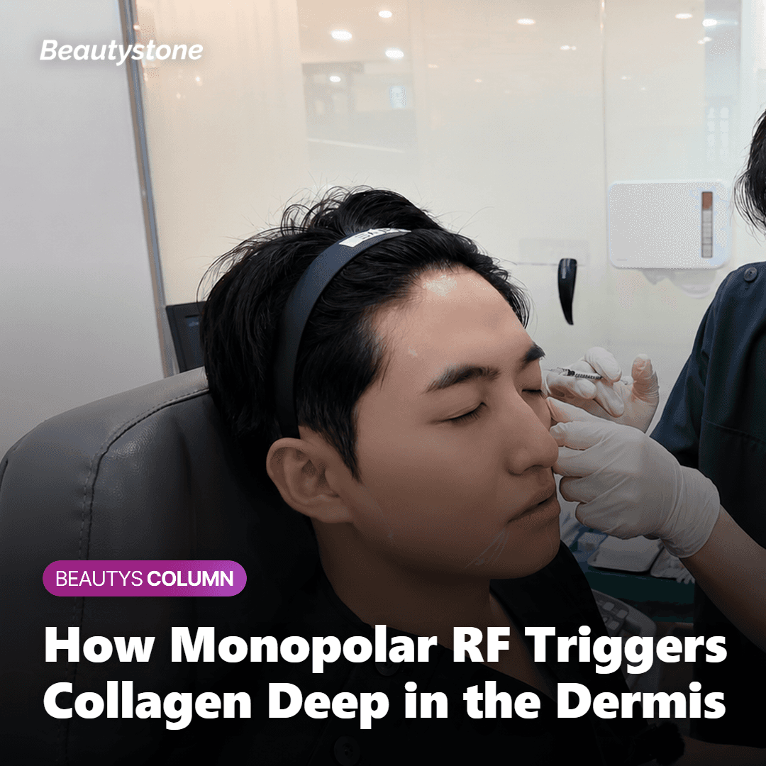 Cross-section showing Oligio X monopolar RF energy penetrating into the dermis layer to activate fibroblasts and stimulate collagen production