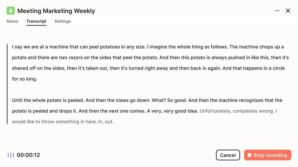 Example-Transcript of a conversation recorded in winkk AI.
