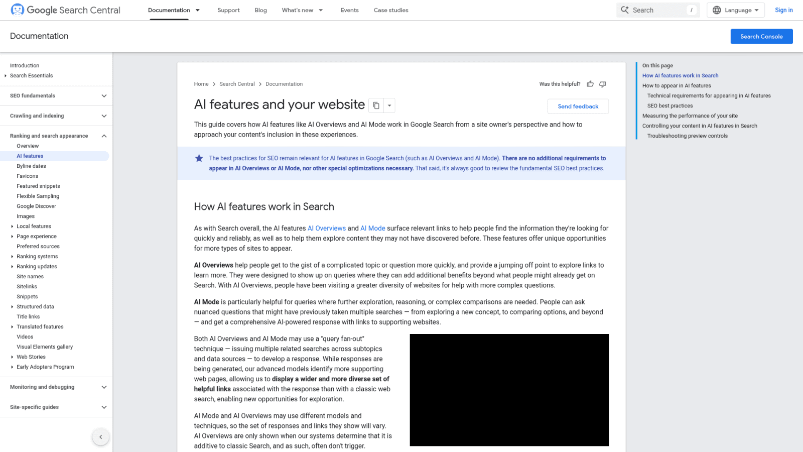 Google Search Central AI features documentation