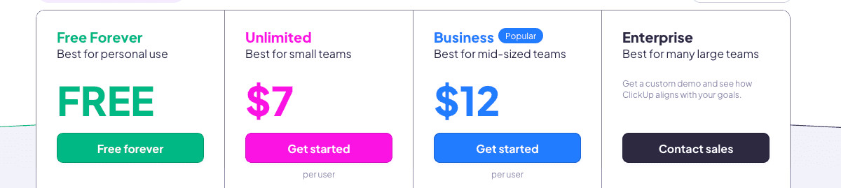 ClickUp's pricing plans