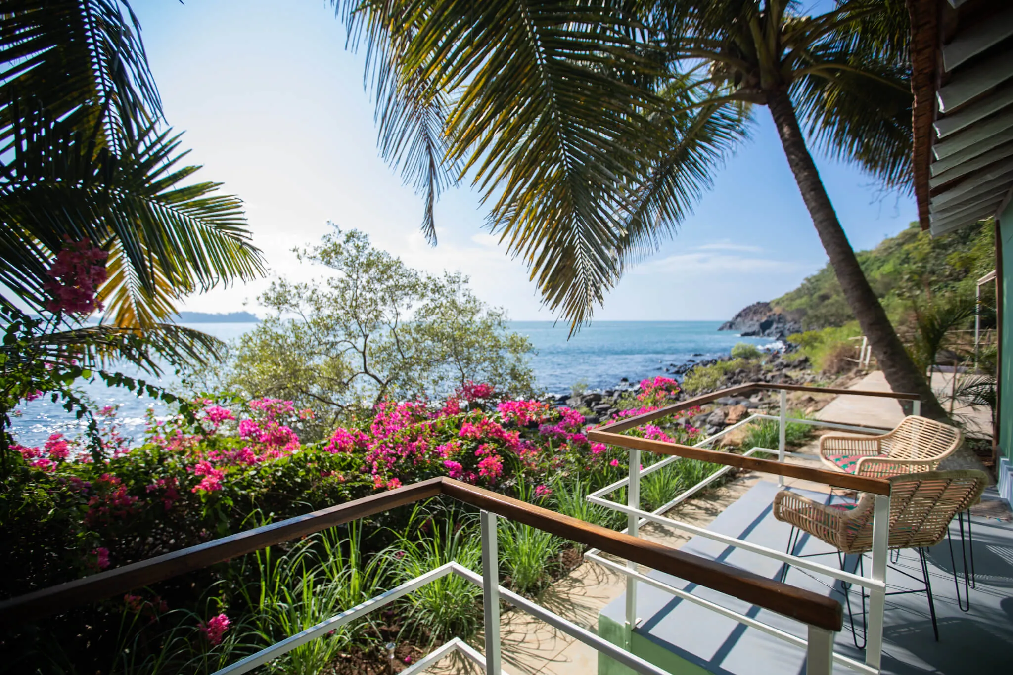 Bougainvillea over Patnem Bay from the terrace at Casa Jaali