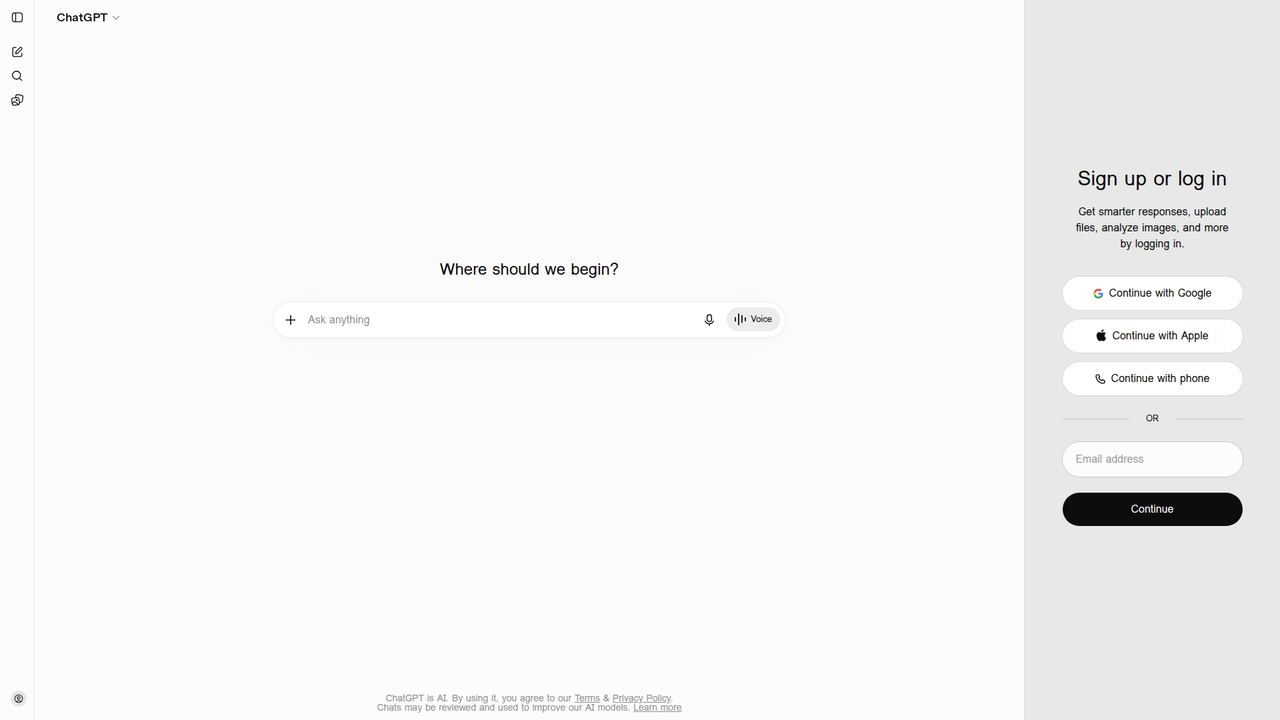 ChatGPT's chat composer interface with the 'Where should we begin?' prompt box