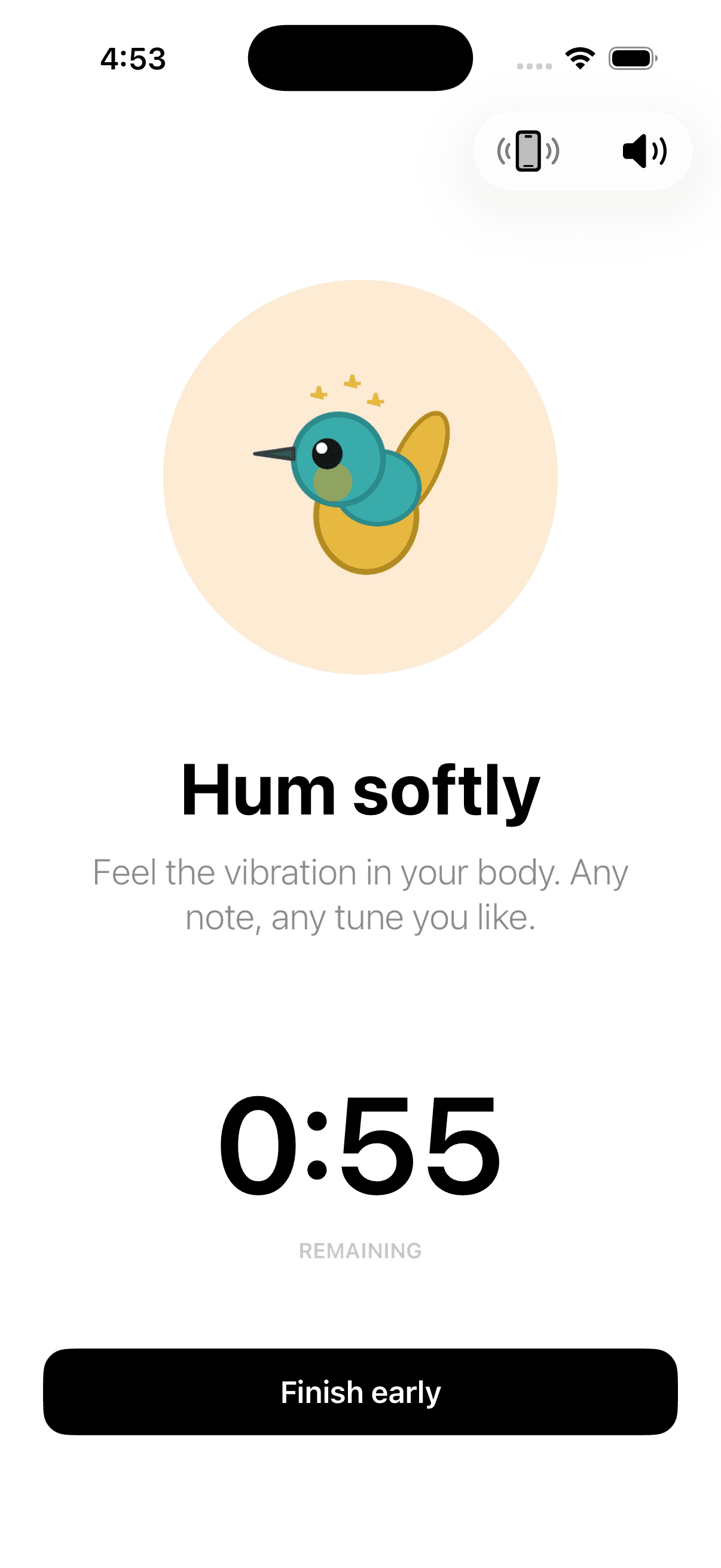 Task breakdown screen, energy selector and guide set to low, prep for doctors appointment session button