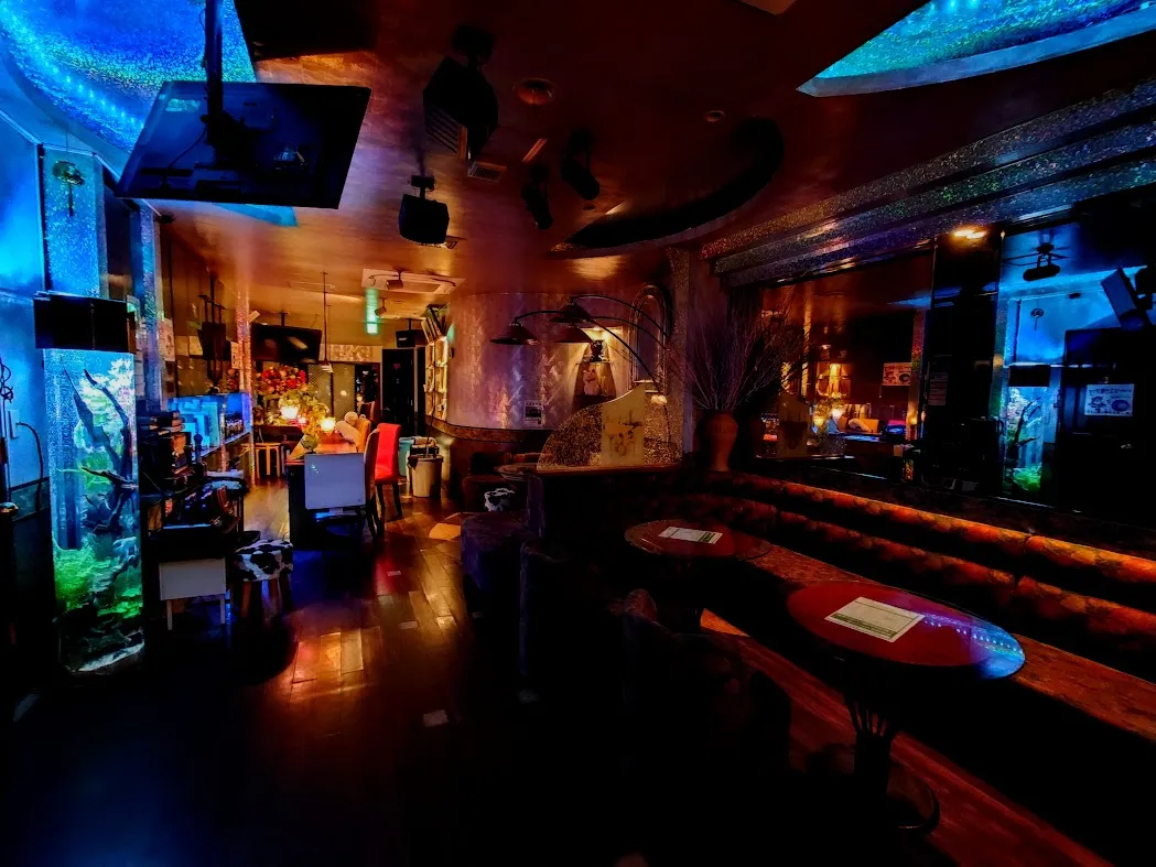 照明演出により空間演出を高めた店舗内アクアリウムレイアウト