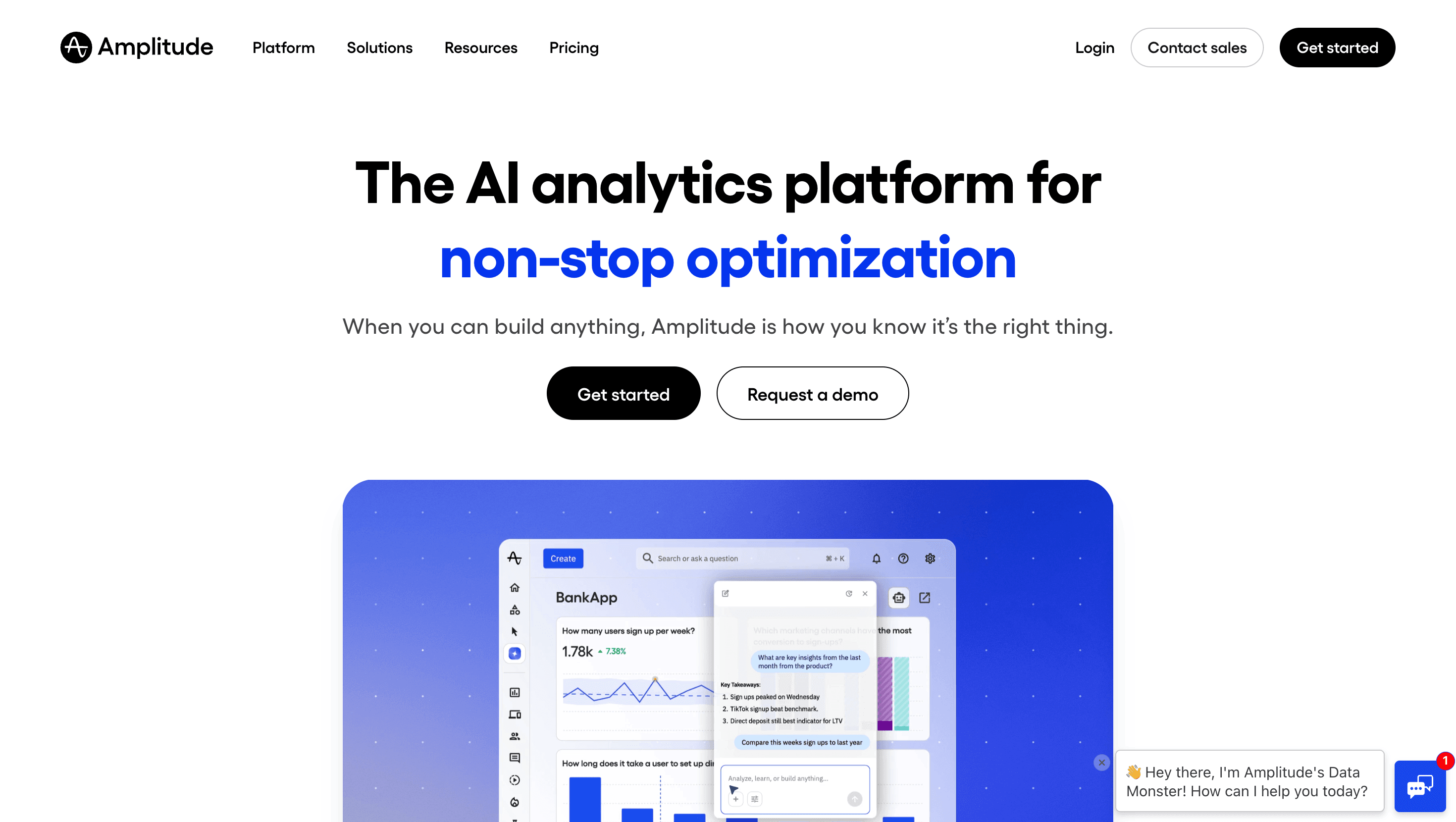 Amplitude product analytics dashboard showing user behavior and engagement metrics