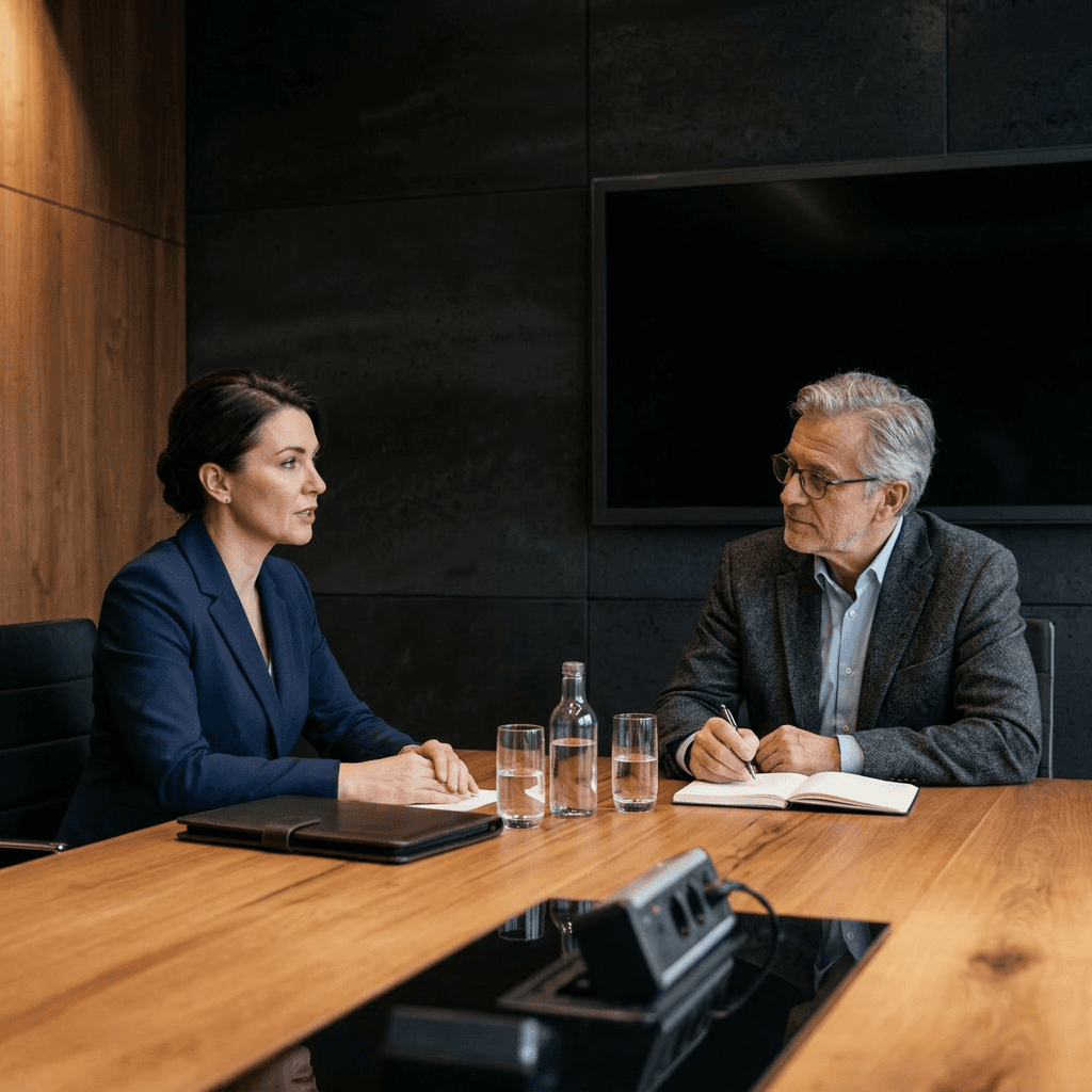 An executive and a leadership coach having a meeting