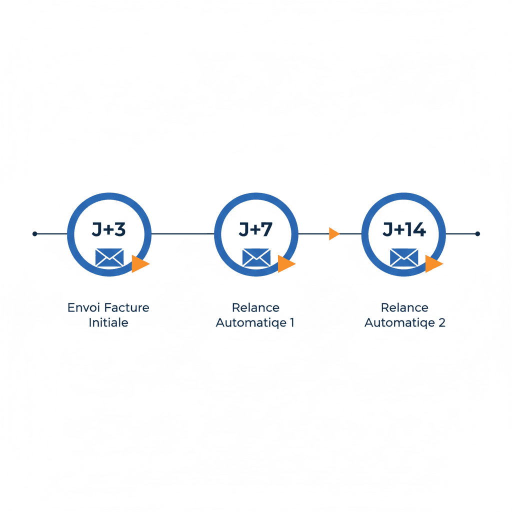 Schéma des 3 moments clés pour relancer automatiquement un devis : J+3, J+7 et J+14