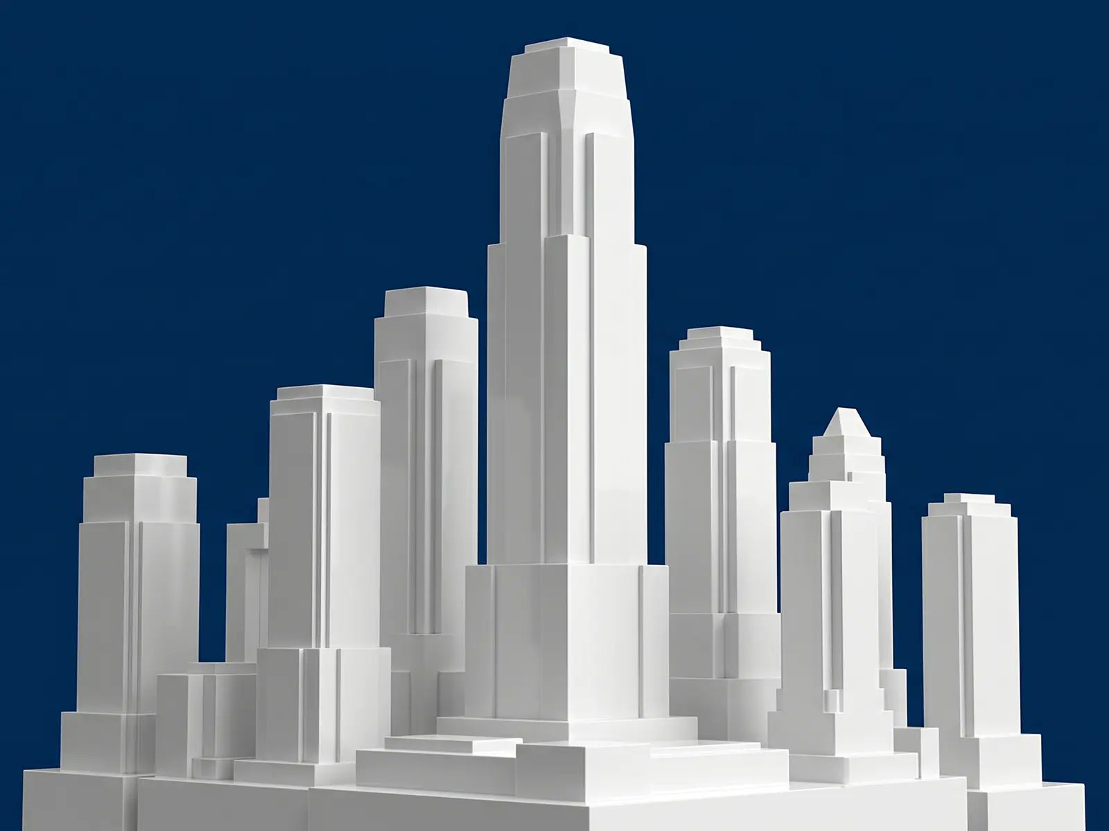 TradEase visual representing hedge funds through a stylized financial district skyline