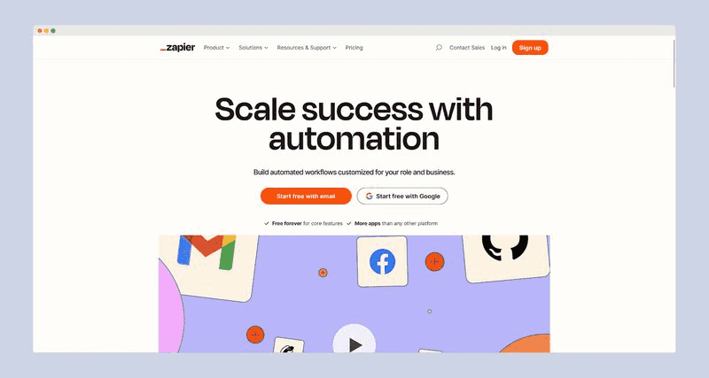 The Zapier home page.