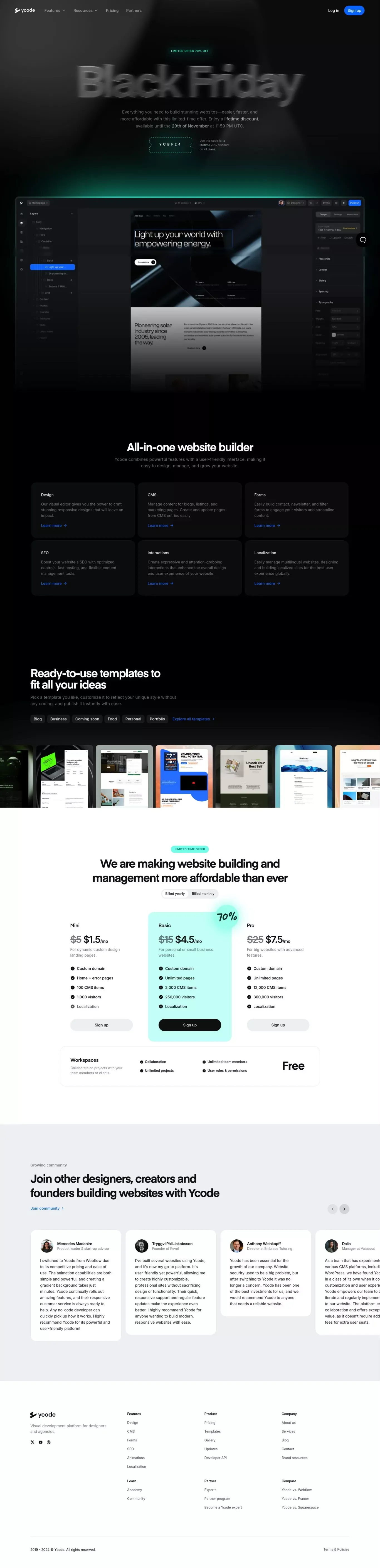 Black Friday Sale: Build Professional We portfolio page screenshot showcasing Design and Tech design