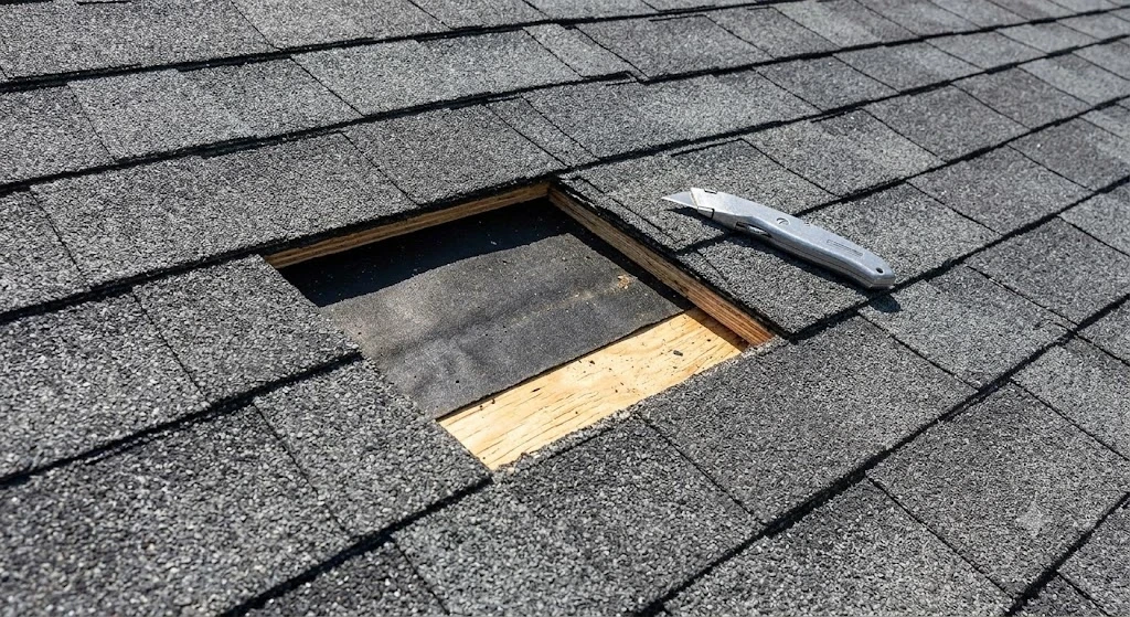 Condominium roof replacement in progress on a South Florida building with materials staged on the deck