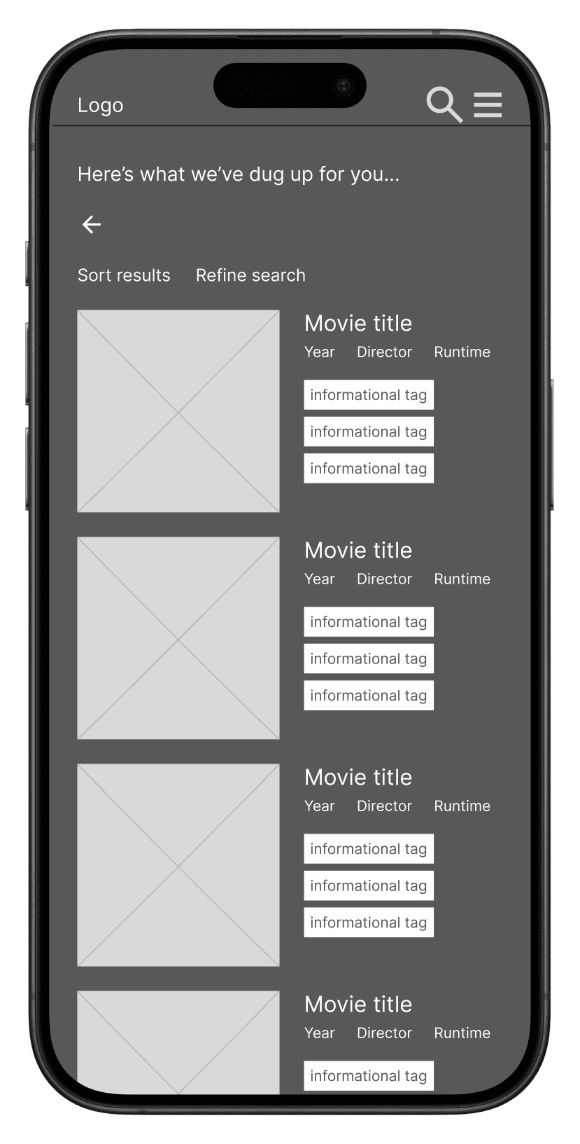 mid-fi wireframe: search results