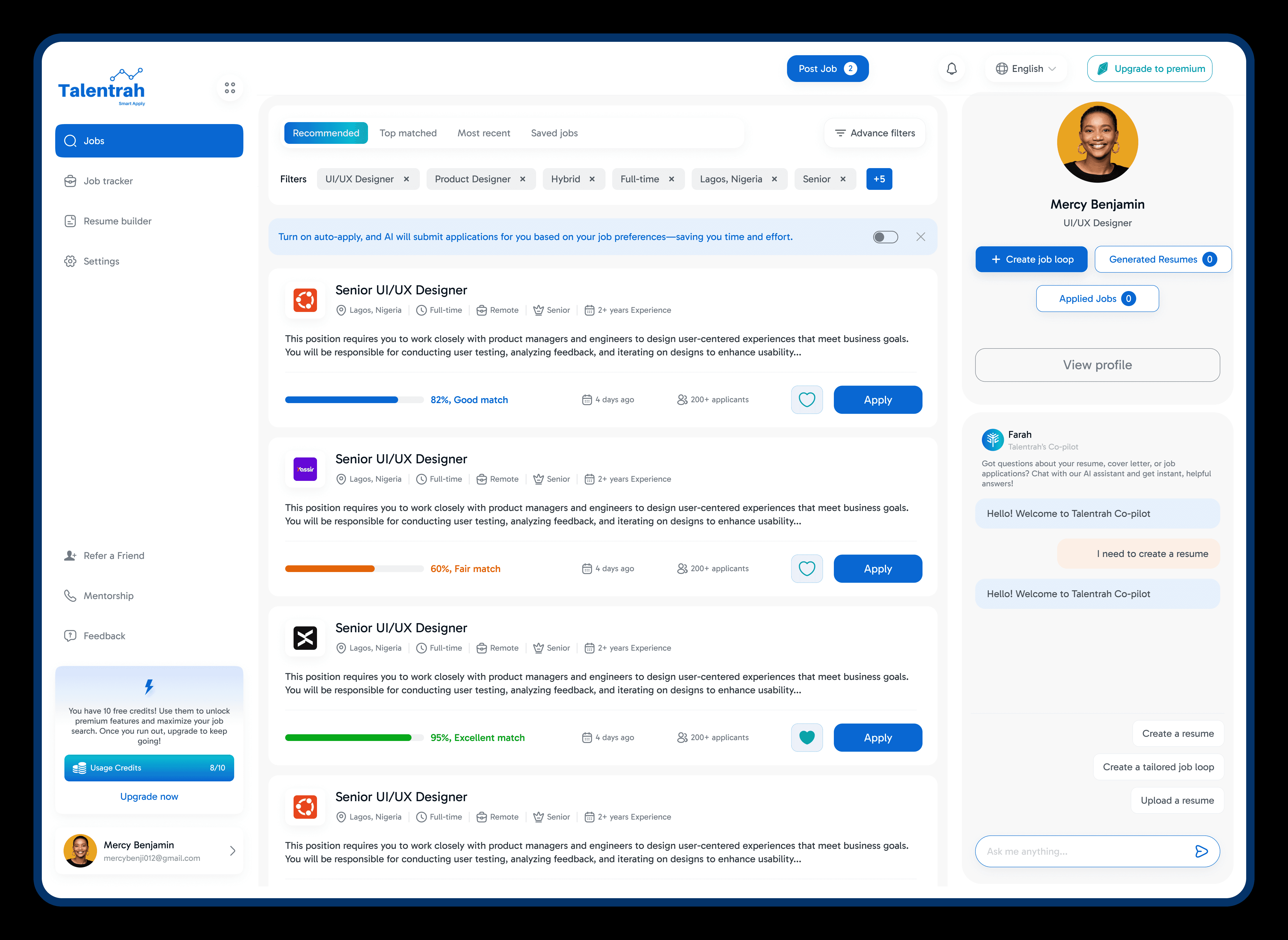 Search or jobs dashbard
