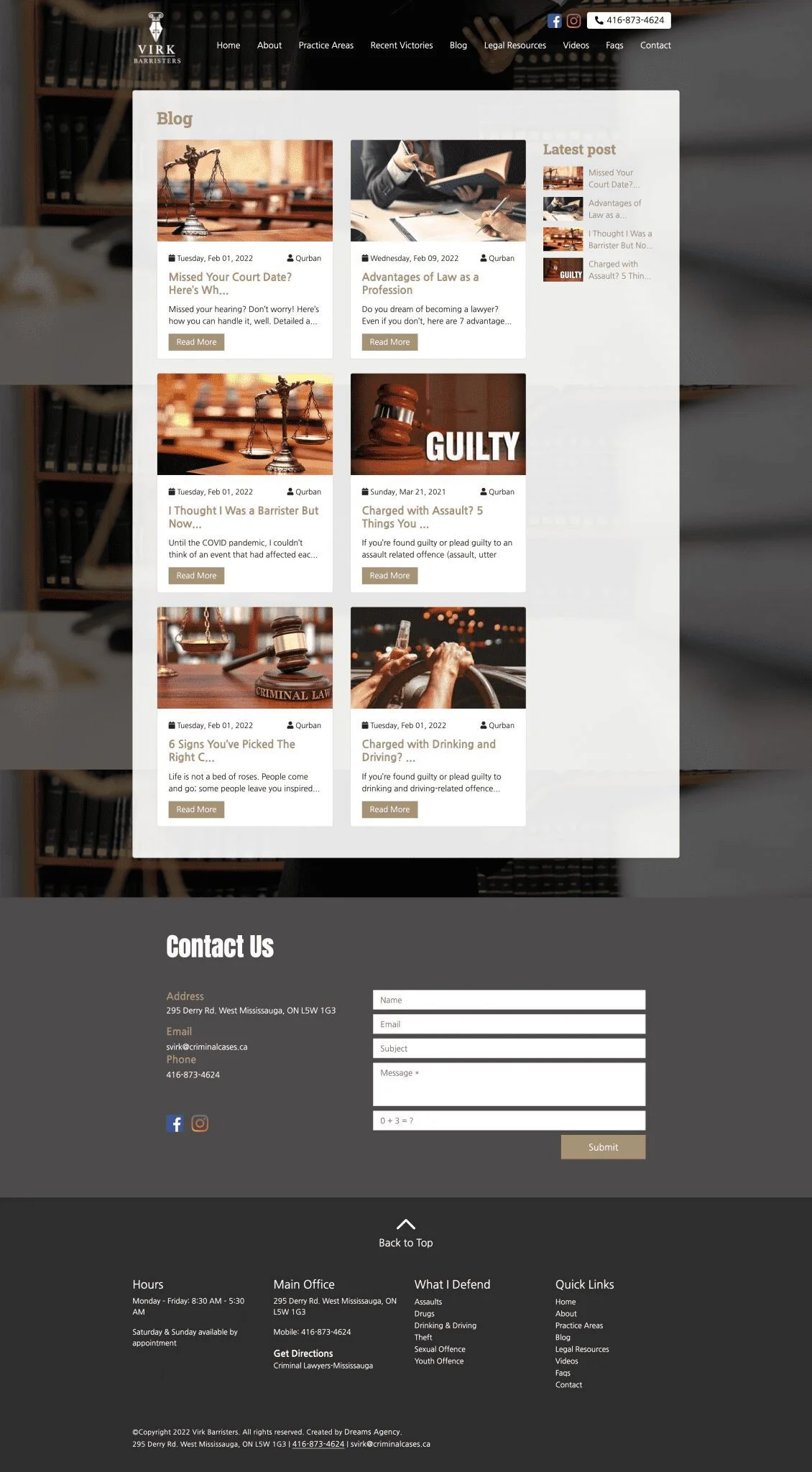 Blog page for virkbarristers website developed & designed by Dreams Agency Mississauga, Ontario