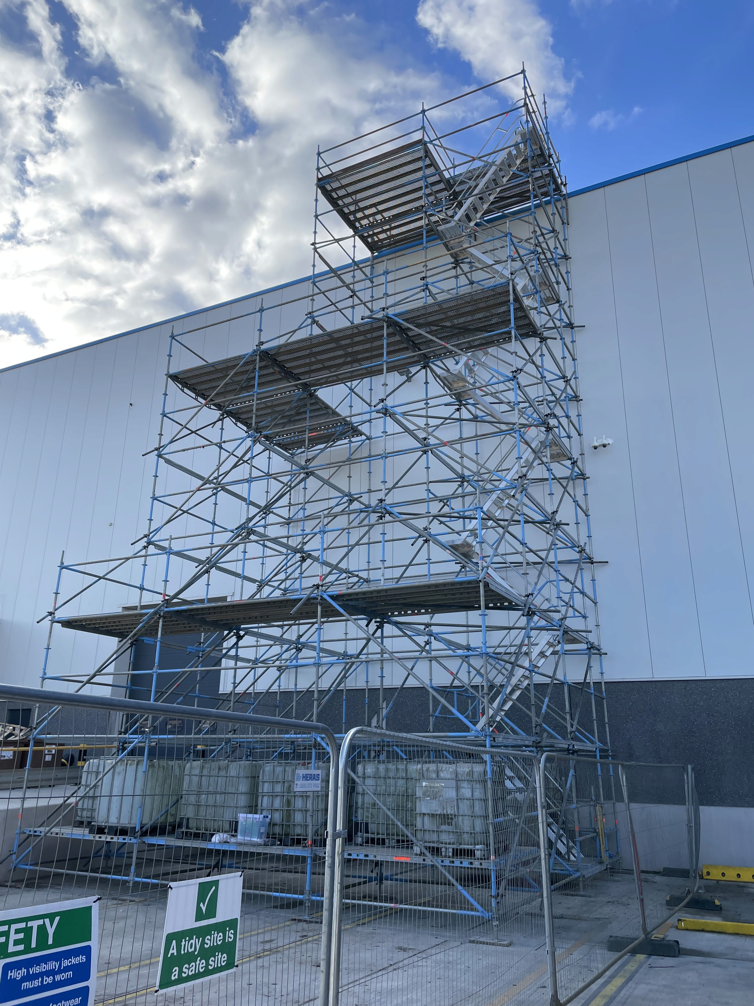 Layher Allround Scaffolding on Amazon warehouse in doncaster
