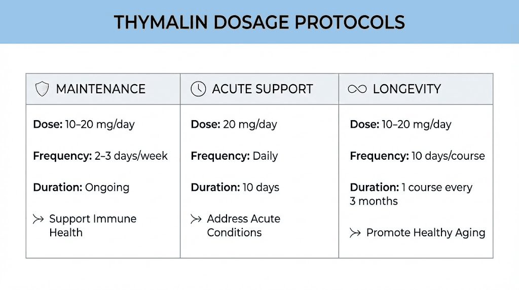 Thymalin peptide dosage protocol guide by research purpose