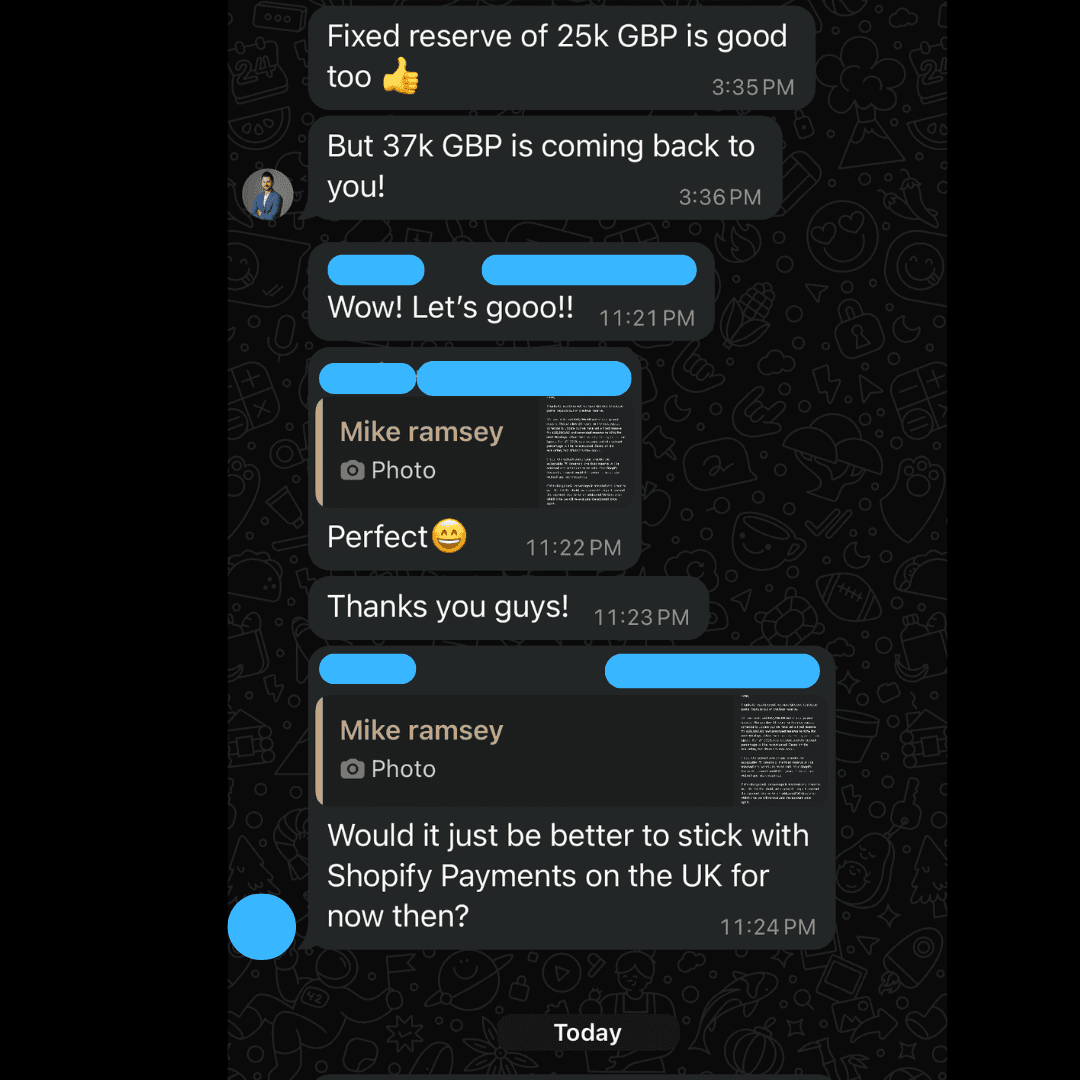 Kundenchat: Eine feste Reserve von 25.000 GBP wird akzeptiert, 37.000 GBP fließen zurück, und der Kunde bedankt sich beim Team.