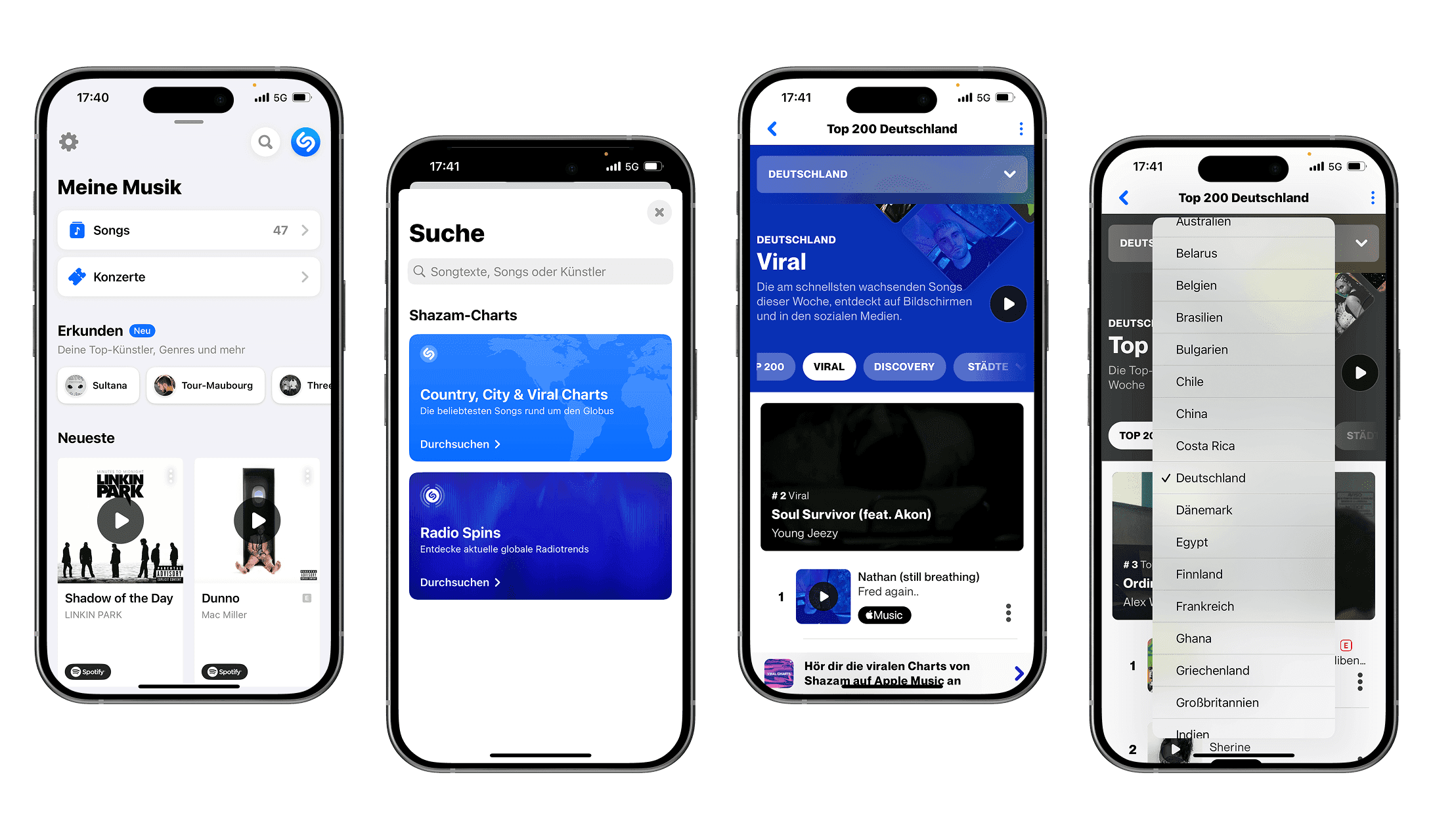 Aktuelle Screens der Shazam App
