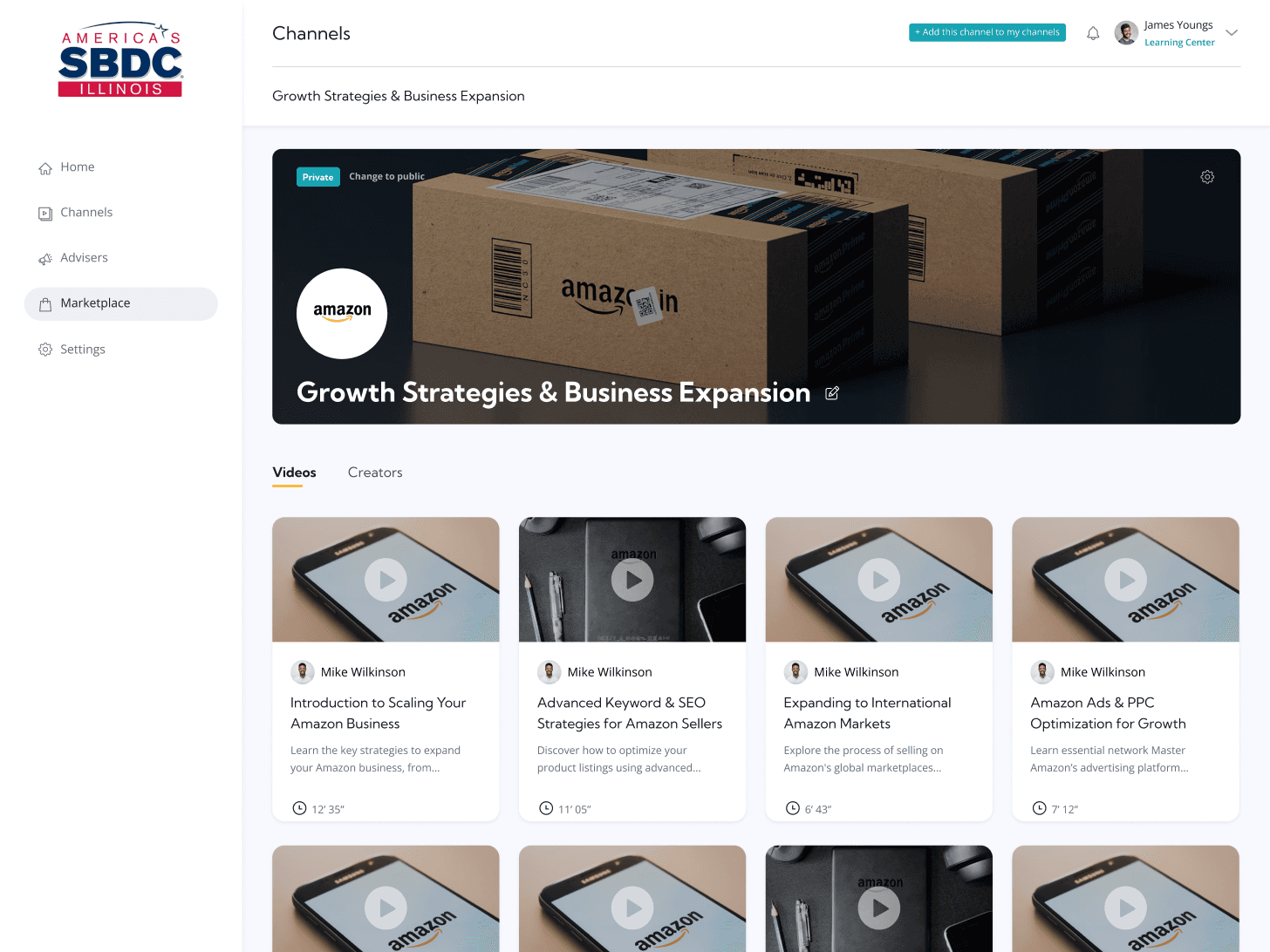 Learning center marketplace for webapp
