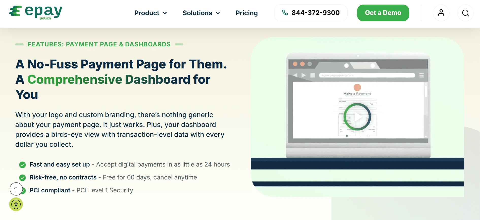  Branded insurance payment page on monitor beside real-time MGA cash dashboard