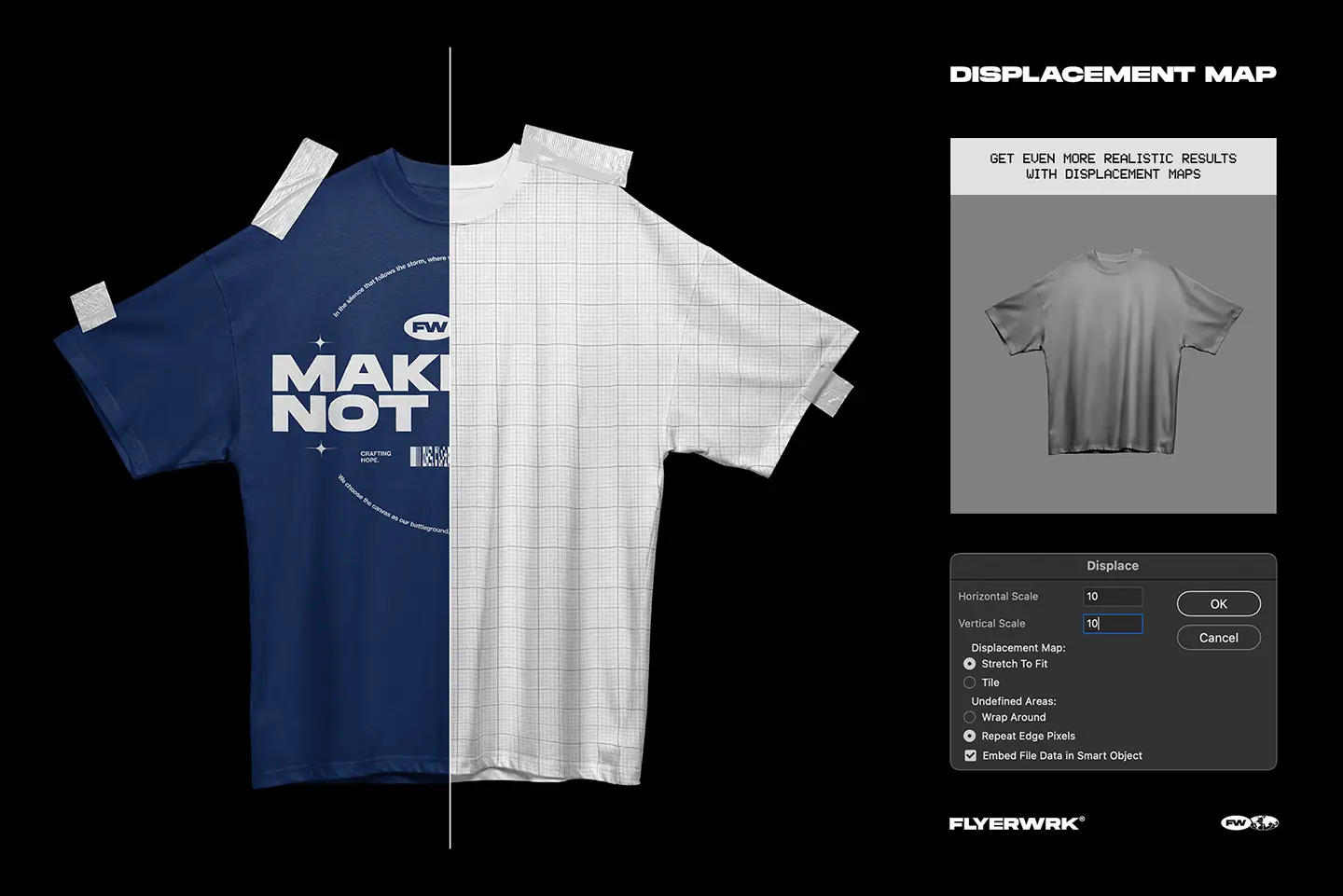 Rue Porter T-Shirt taped mockup displacement map for realistic print effects