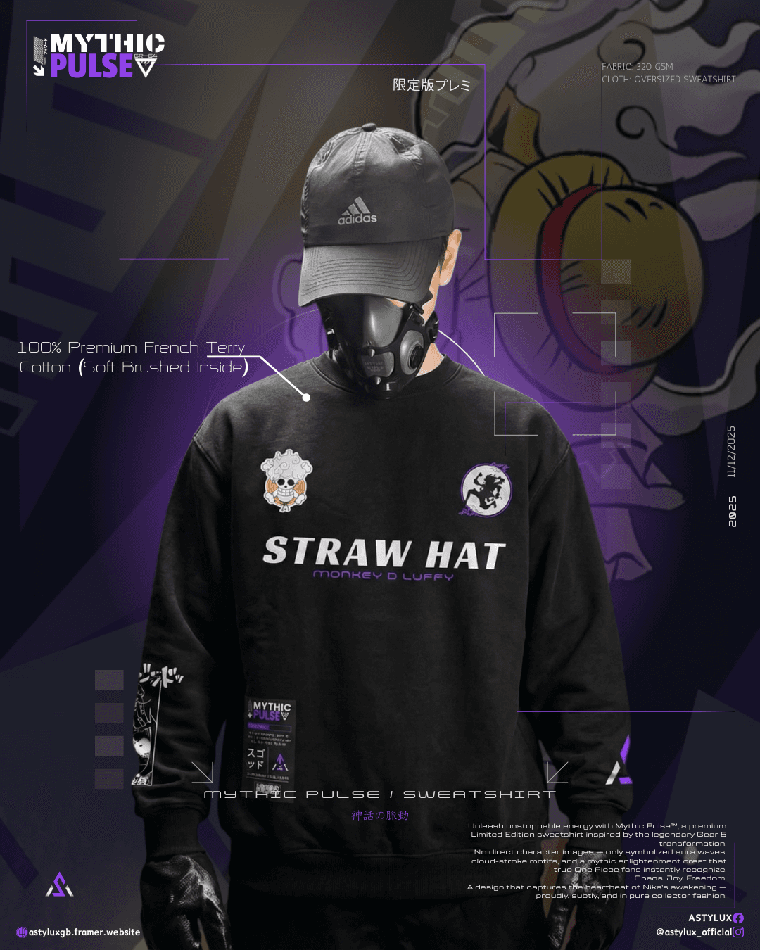 Mythic Pulse Black - Limited Edition One Piece Luffy Gear 5 Inspired Sweatshirt