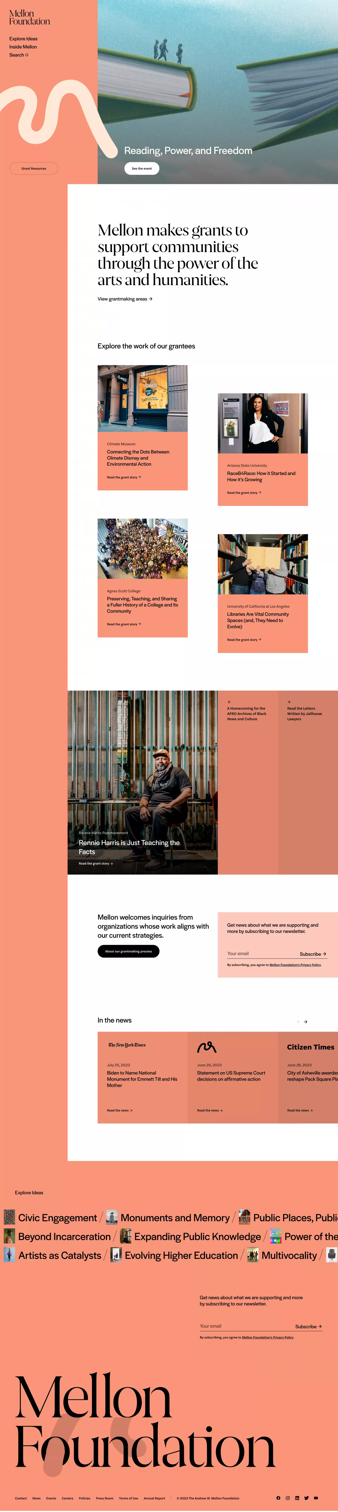 Mellon Foundation other page screenshot showcasing Charity and Art design