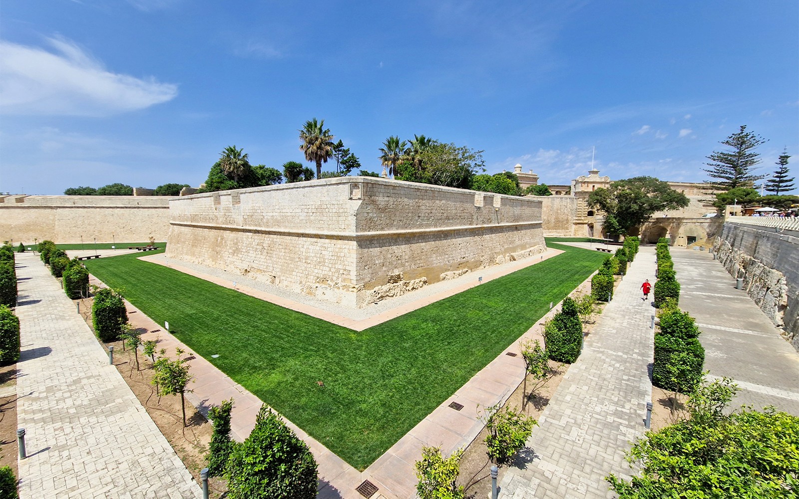 Mdina city walls and gardens on a sunny day during a 2.5-hour guided tour of Mdina and Rabat.