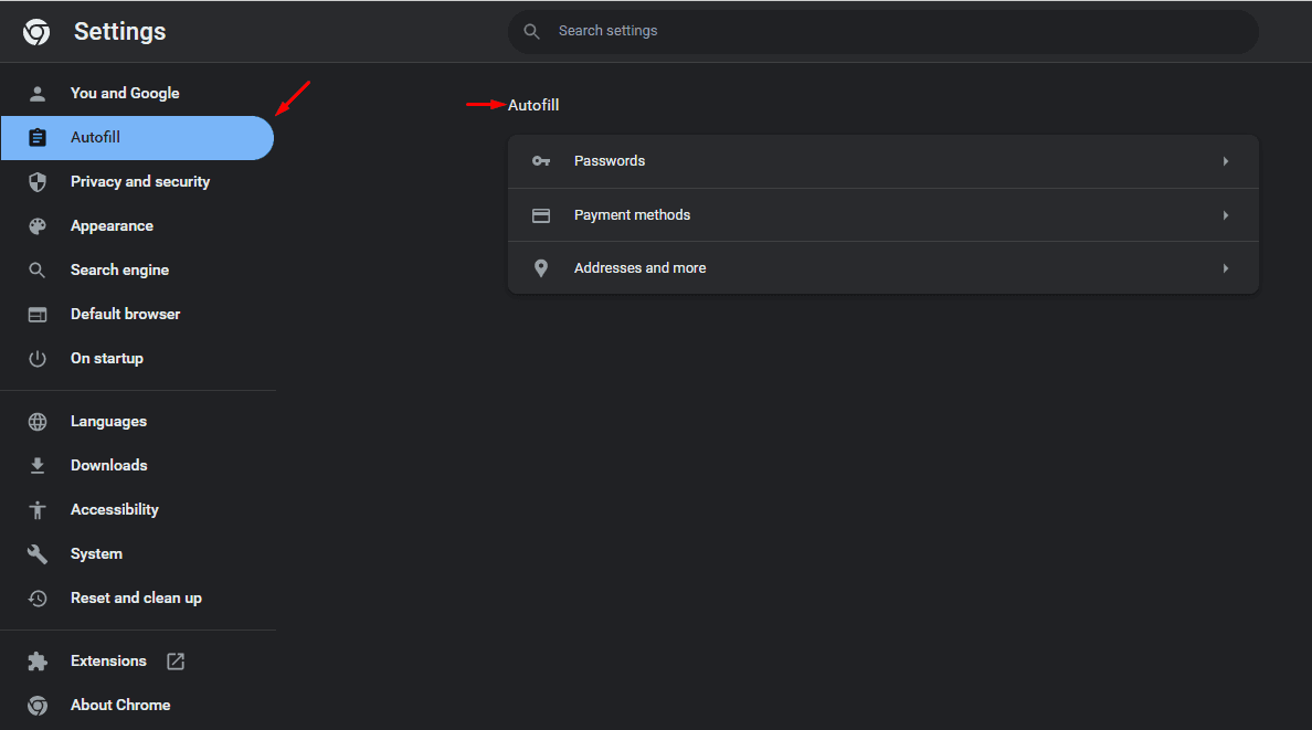 How do I turn on autofill in Chrome