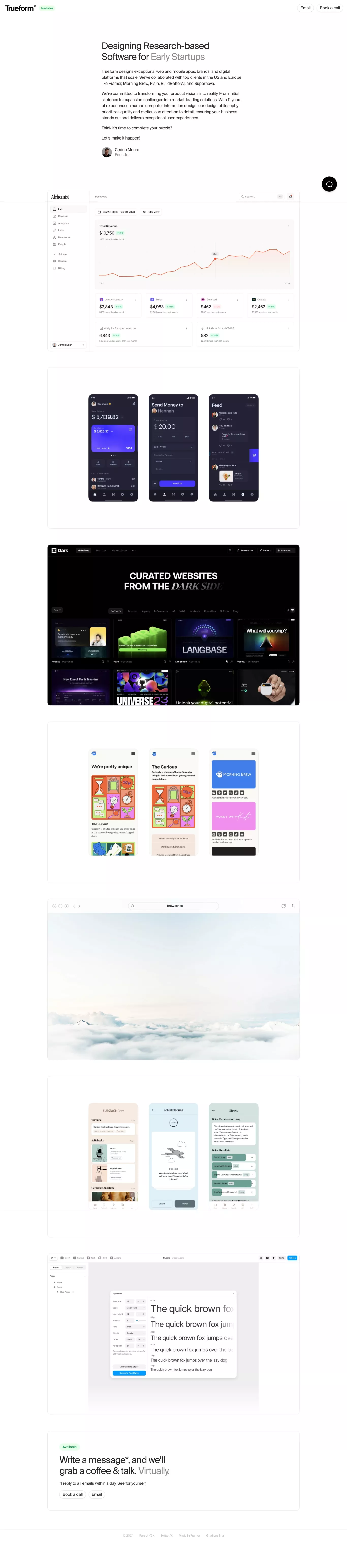 Trueform – Interface Design Studio portfolio page screenshot showcasing Design and Tech design