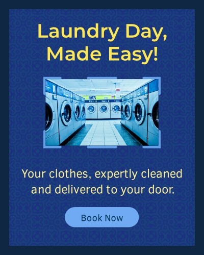 Template free laundry service banner with booking button generated with Sivi AI